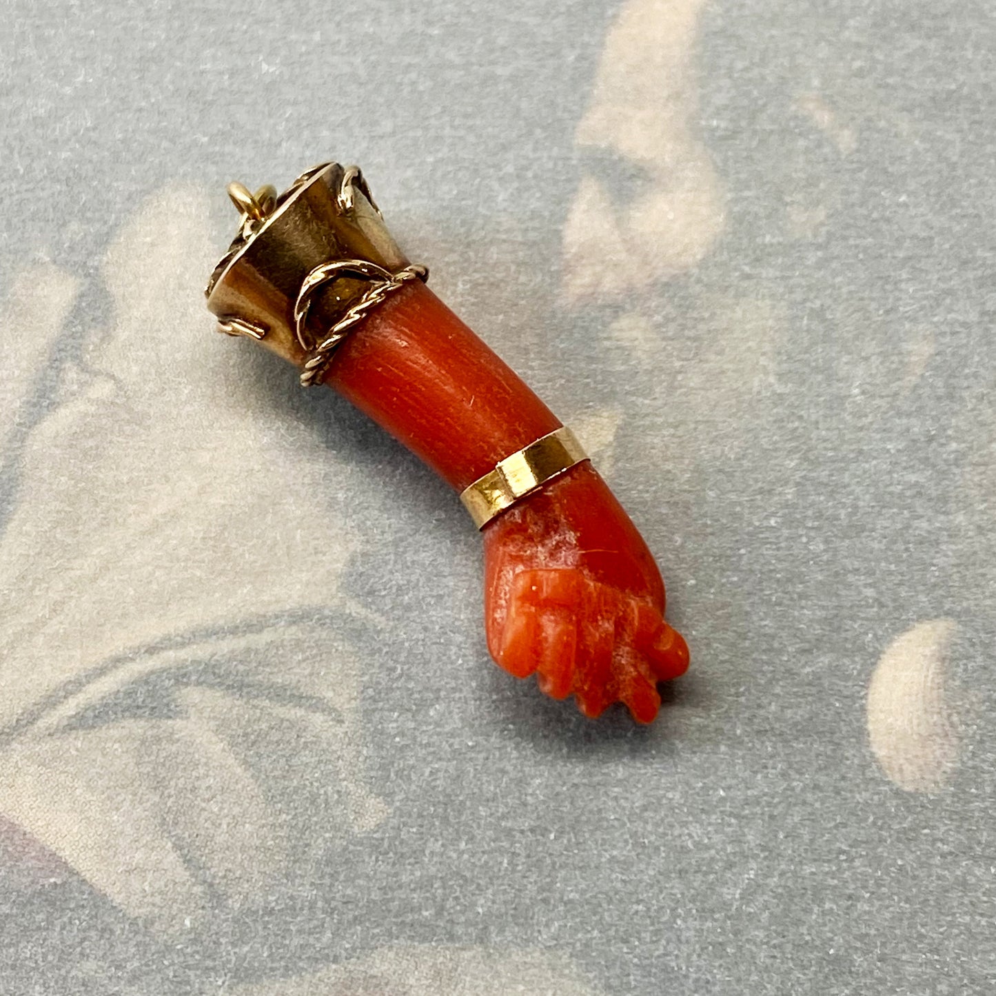 Antique 14k Gold Mediterranean Natural Coral Figa Charm
