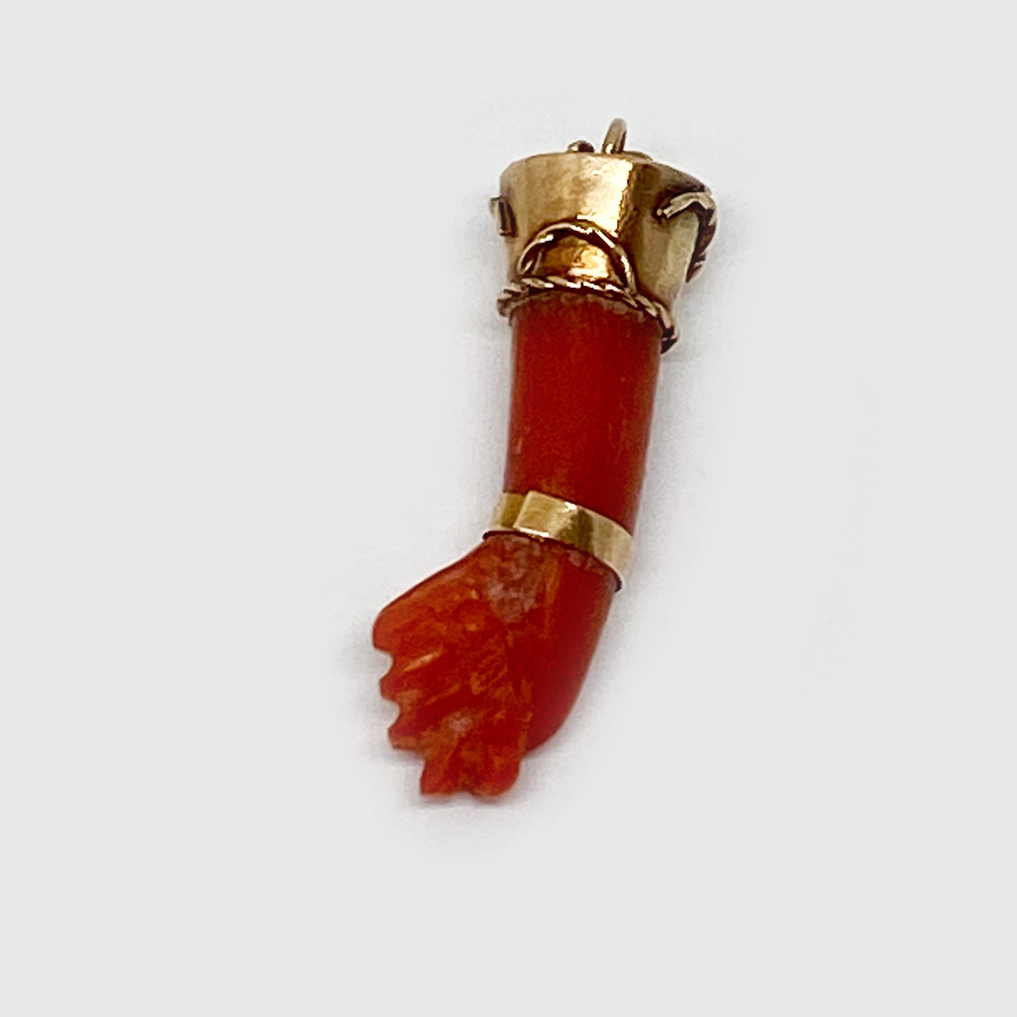 Antique 14k Gold Mediterranean Natural Coral Figa Charm