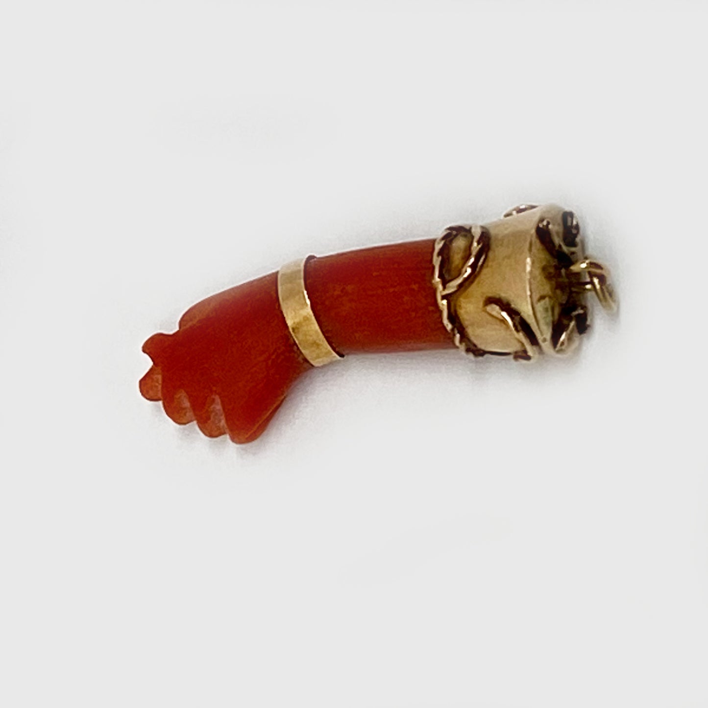 Antique 14k Gold Mediterranean Natural Coral Figa Charm