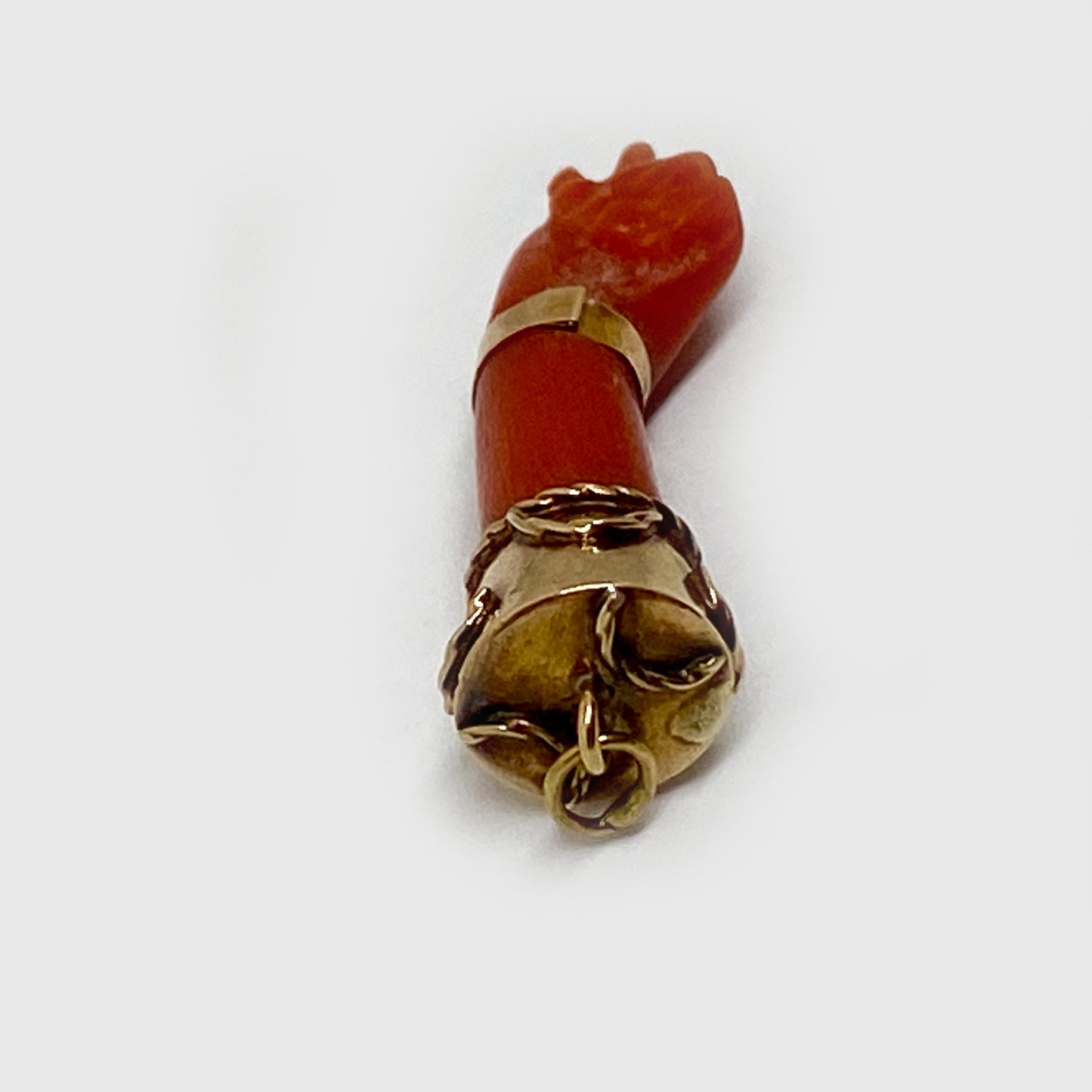 Antique 14k Gold Mediterranean Natural Coral Figa Charm