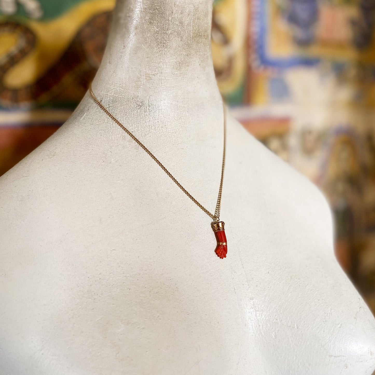 Antique 14k Gold Mediterranean Natural Coral Figa Charm