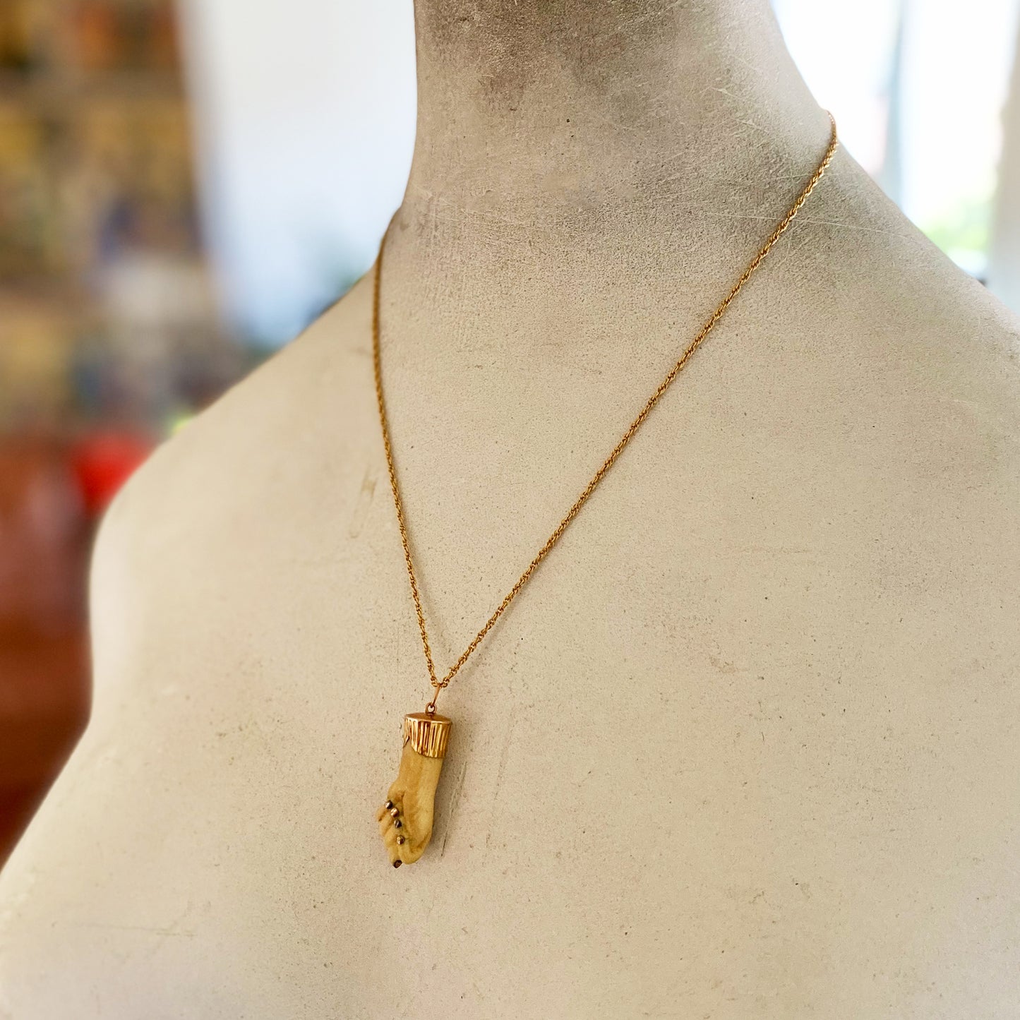 Antique Victorian 14K Gold Bone Figa Charm