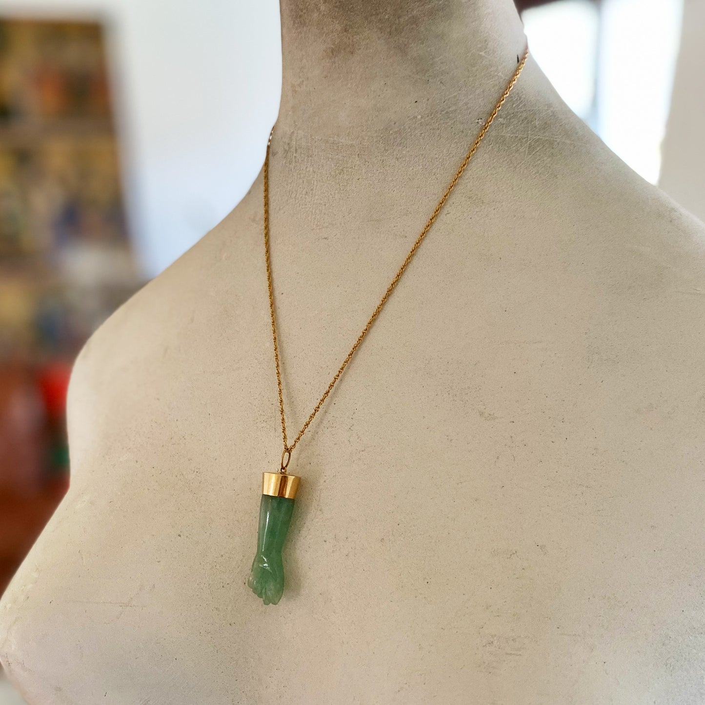 Antique 18k Gold Green Stone Figa Charm