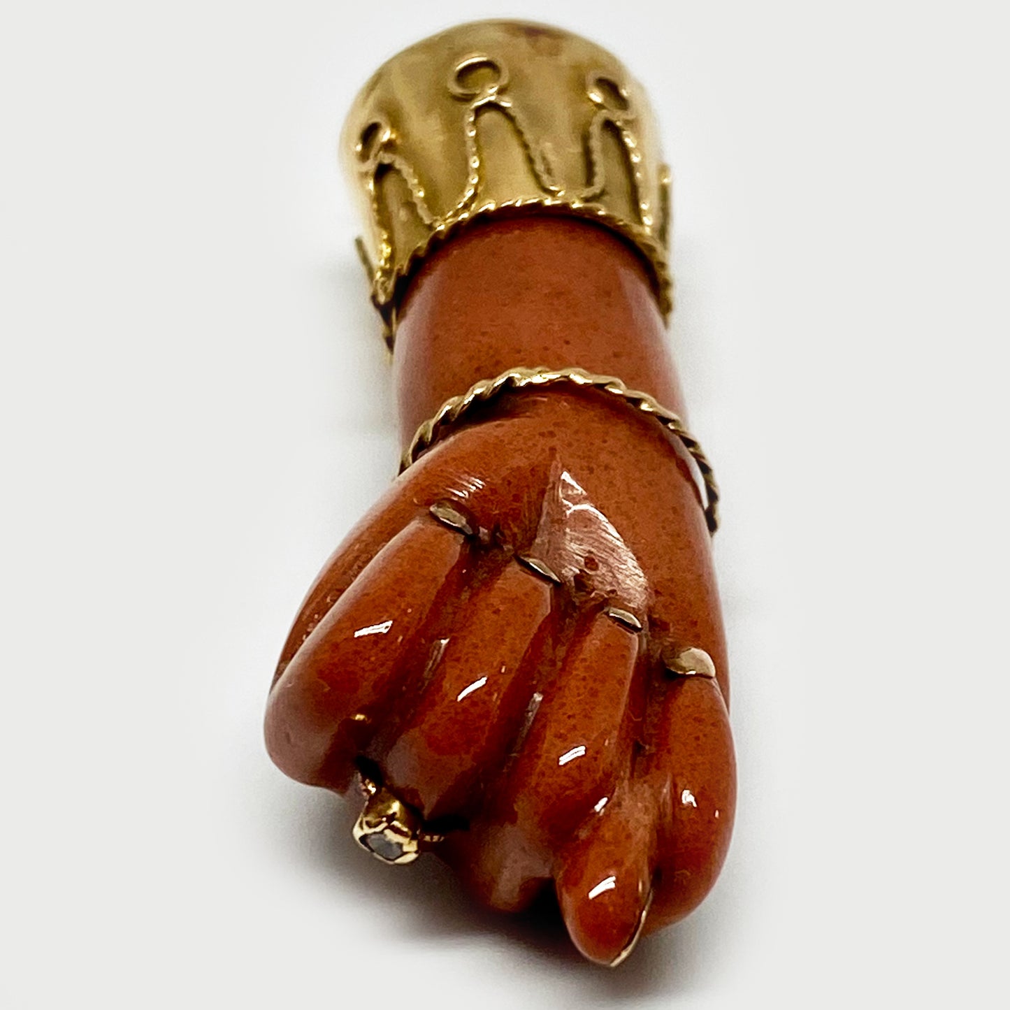 Vintage 14k Gold Large Pink Resin Figa Charm