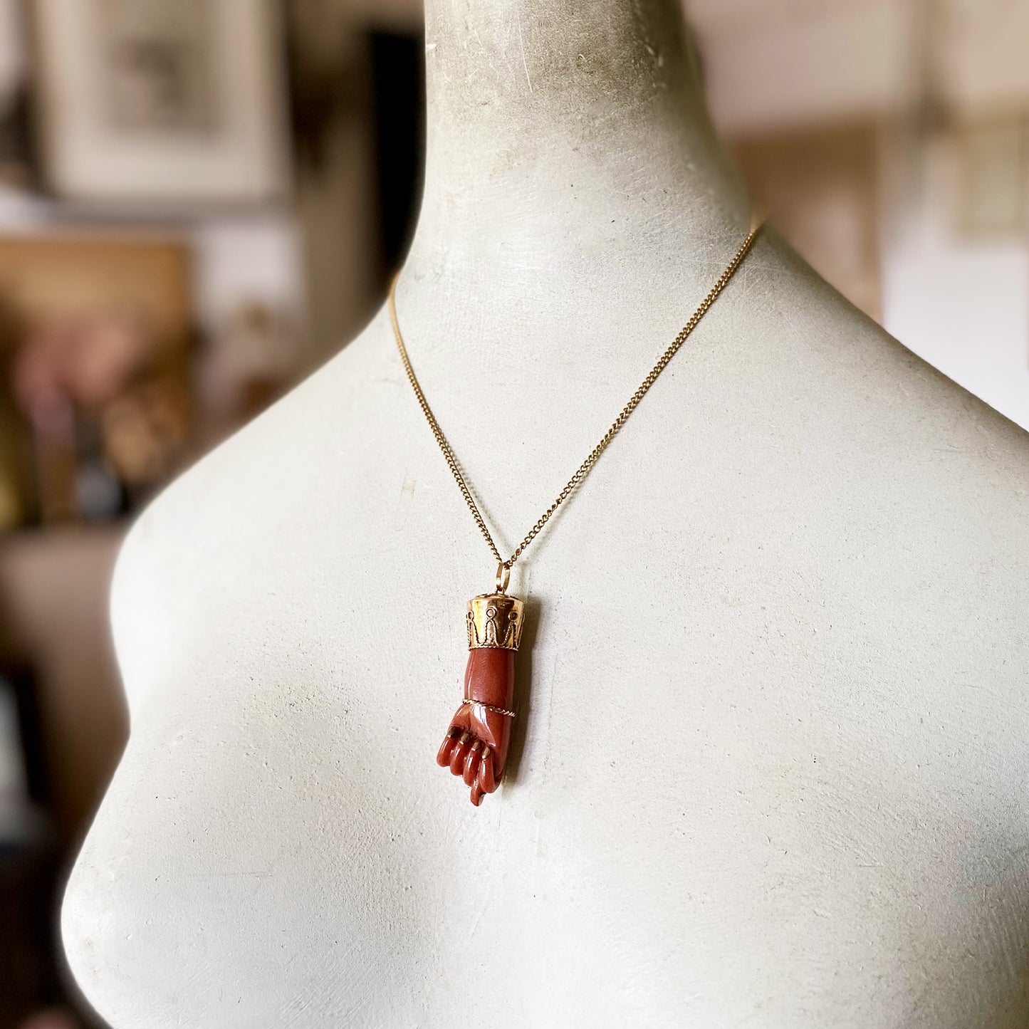 Vintage 14k Gold Large Pink Resin Figa Charm