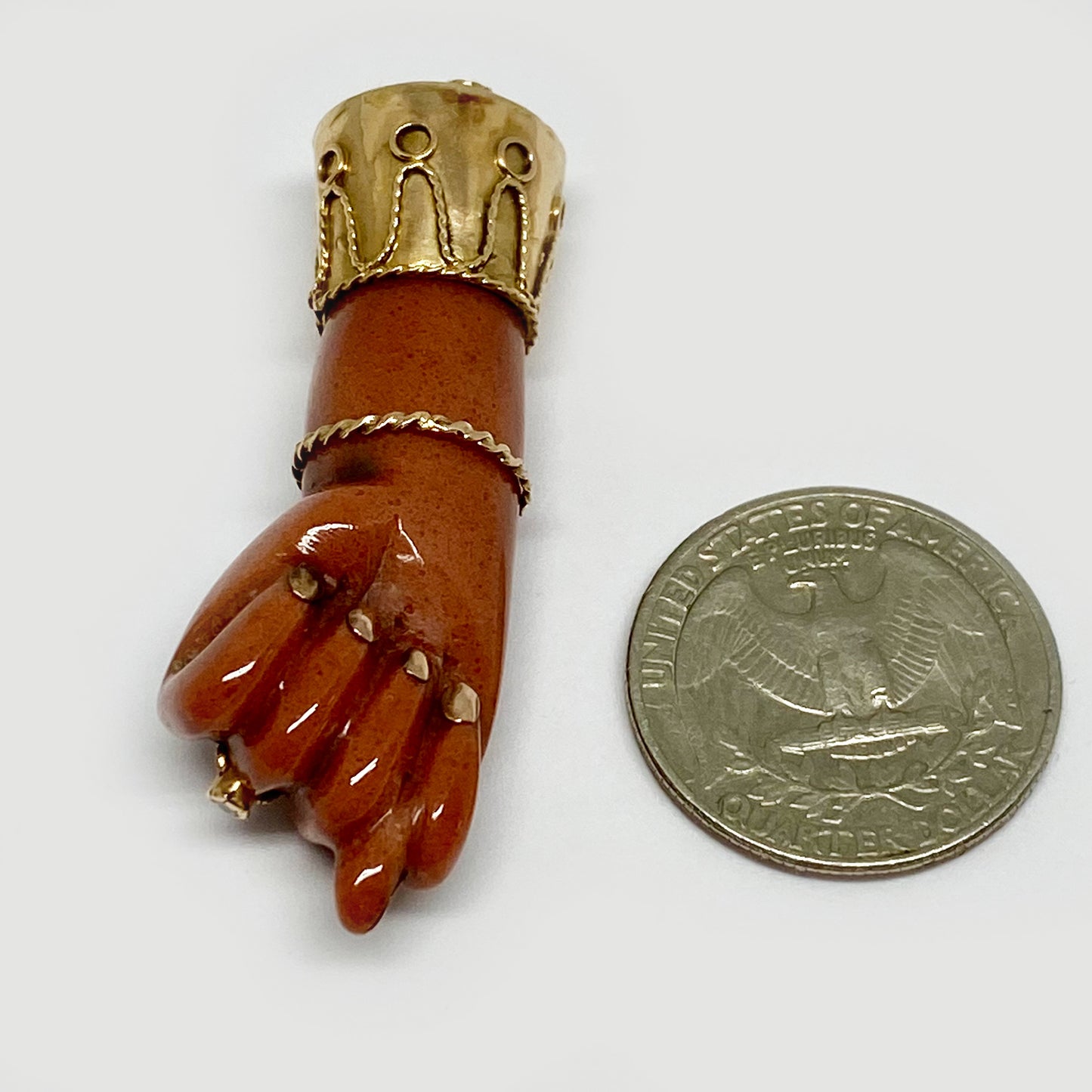 Vintage 14k Gold Large Pink Resin Figa Charm