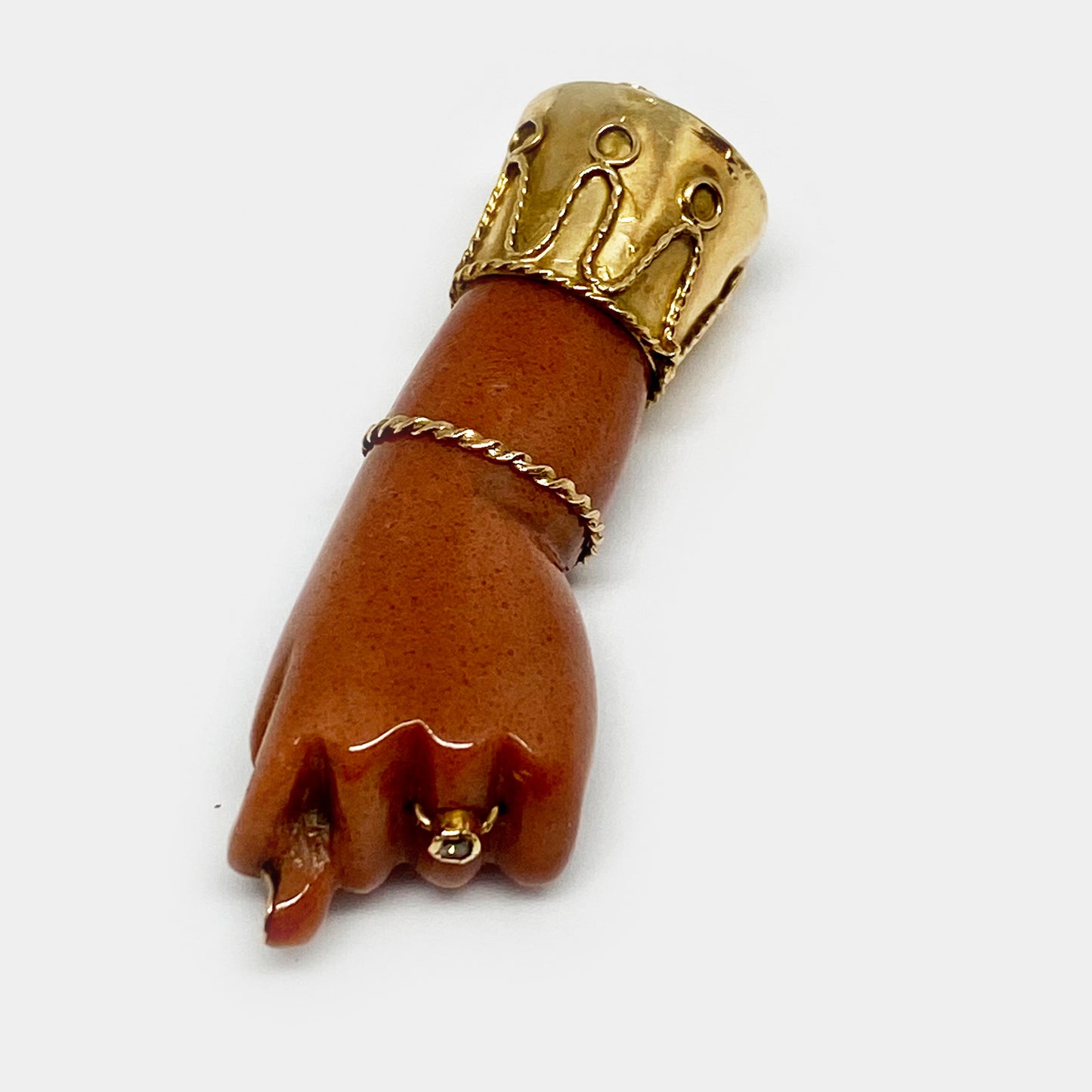 Vintage 14k Gold Large Pink Resin Figa Charm