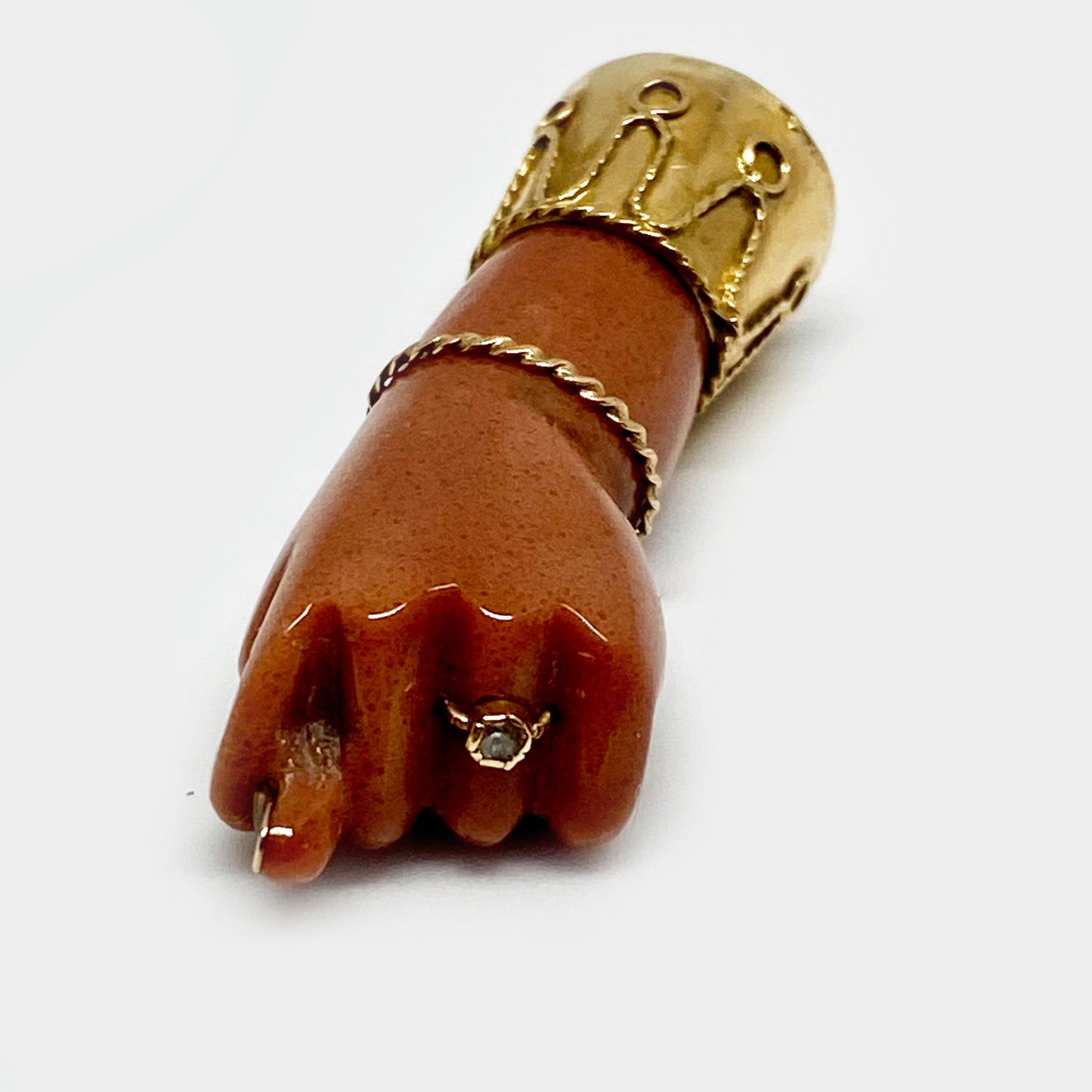 Vintage 14k Gold Large Pink Resin Figa Charm