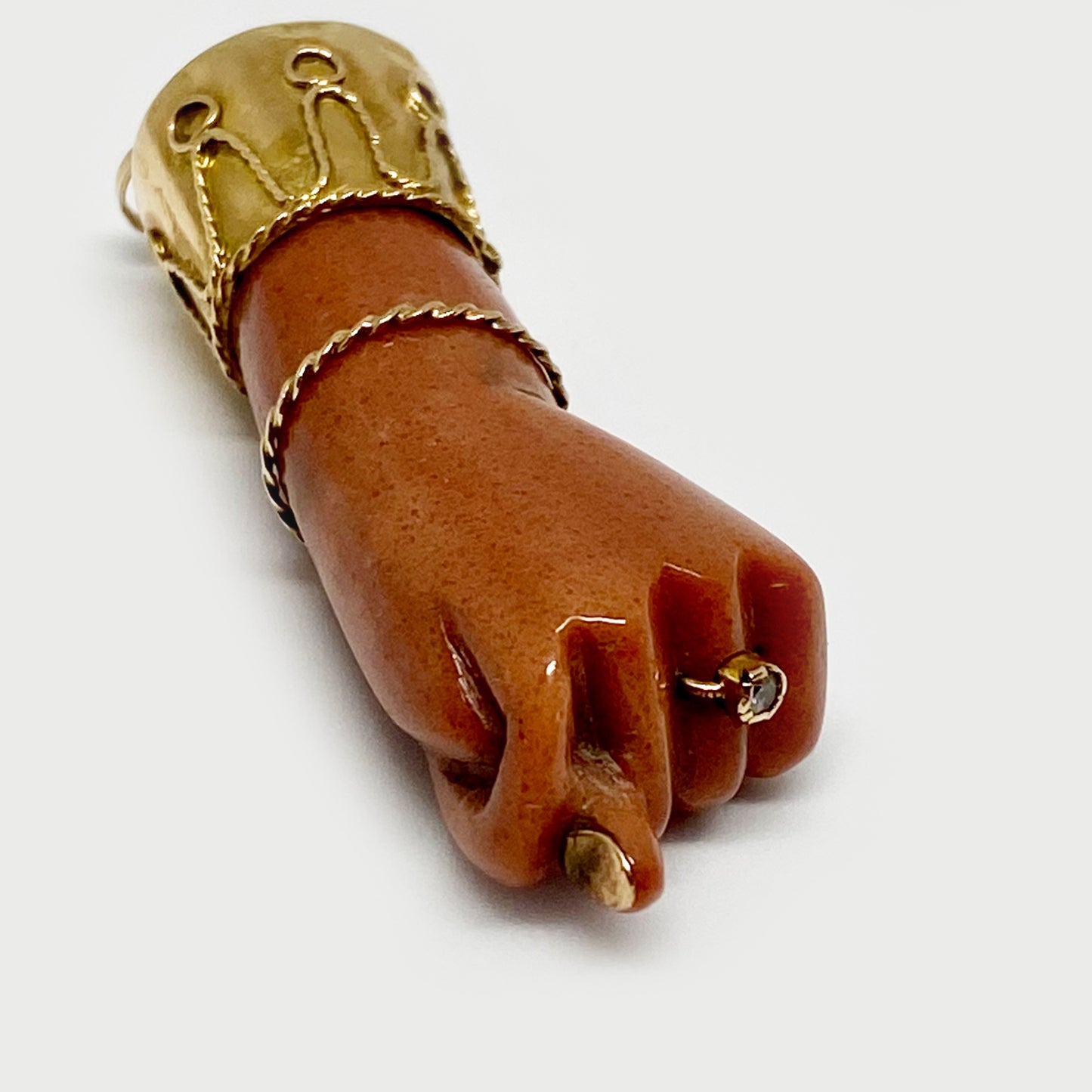 Vintage 14k Gold Large Pink Resin Figa Charm