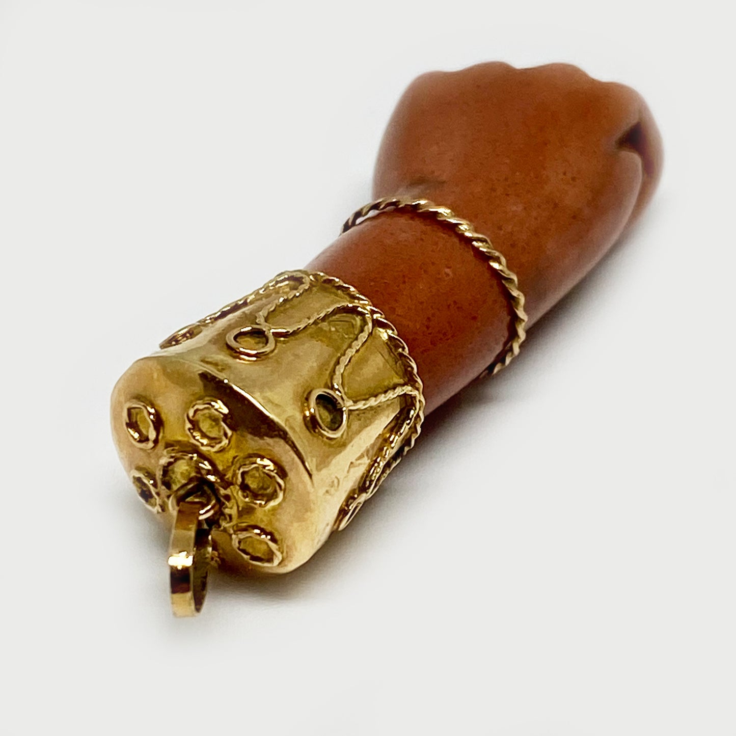 Vintage 14k Gold Large Pink Resin Figa Charm