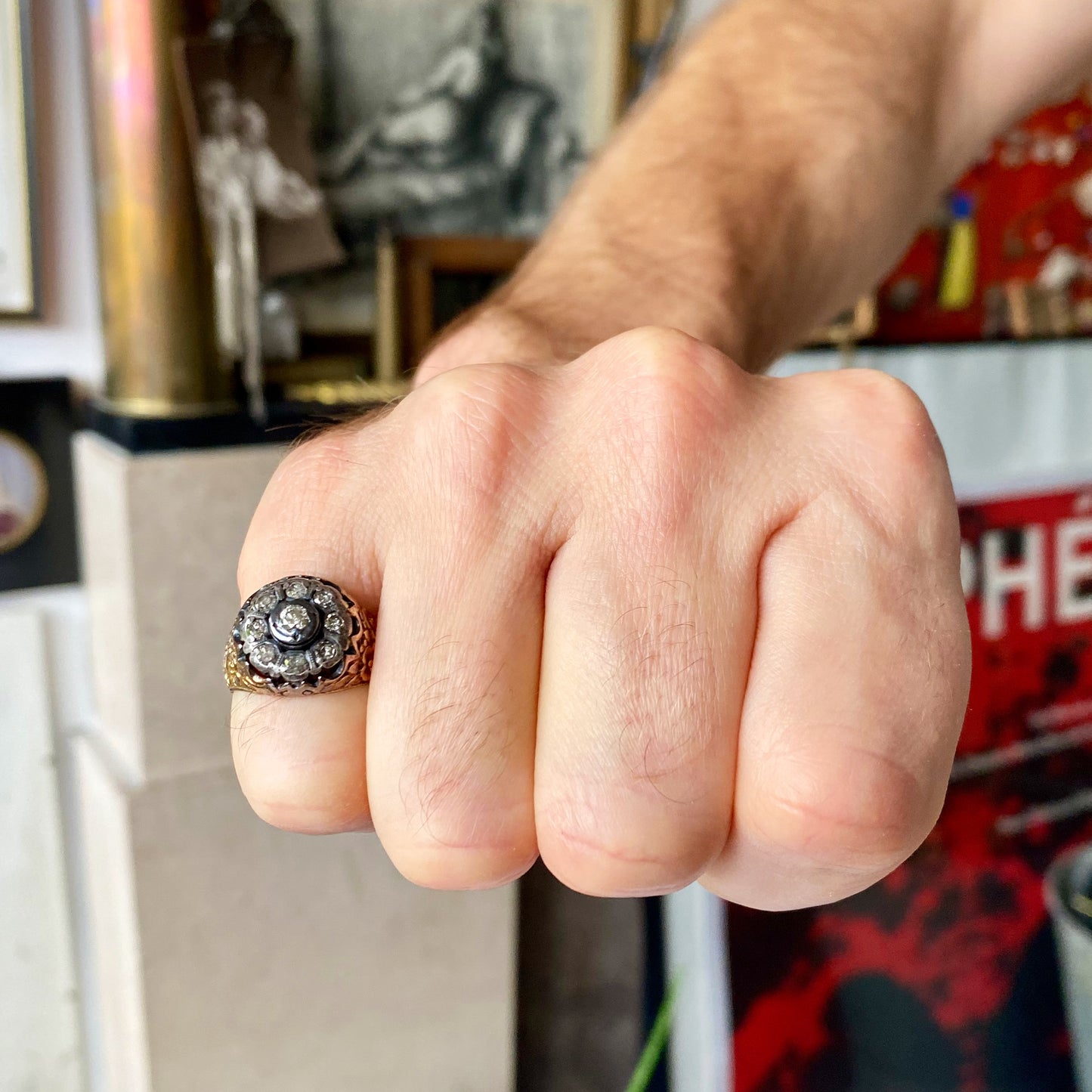 Antique 14k Gold Victorian Cluster Diamond Ring