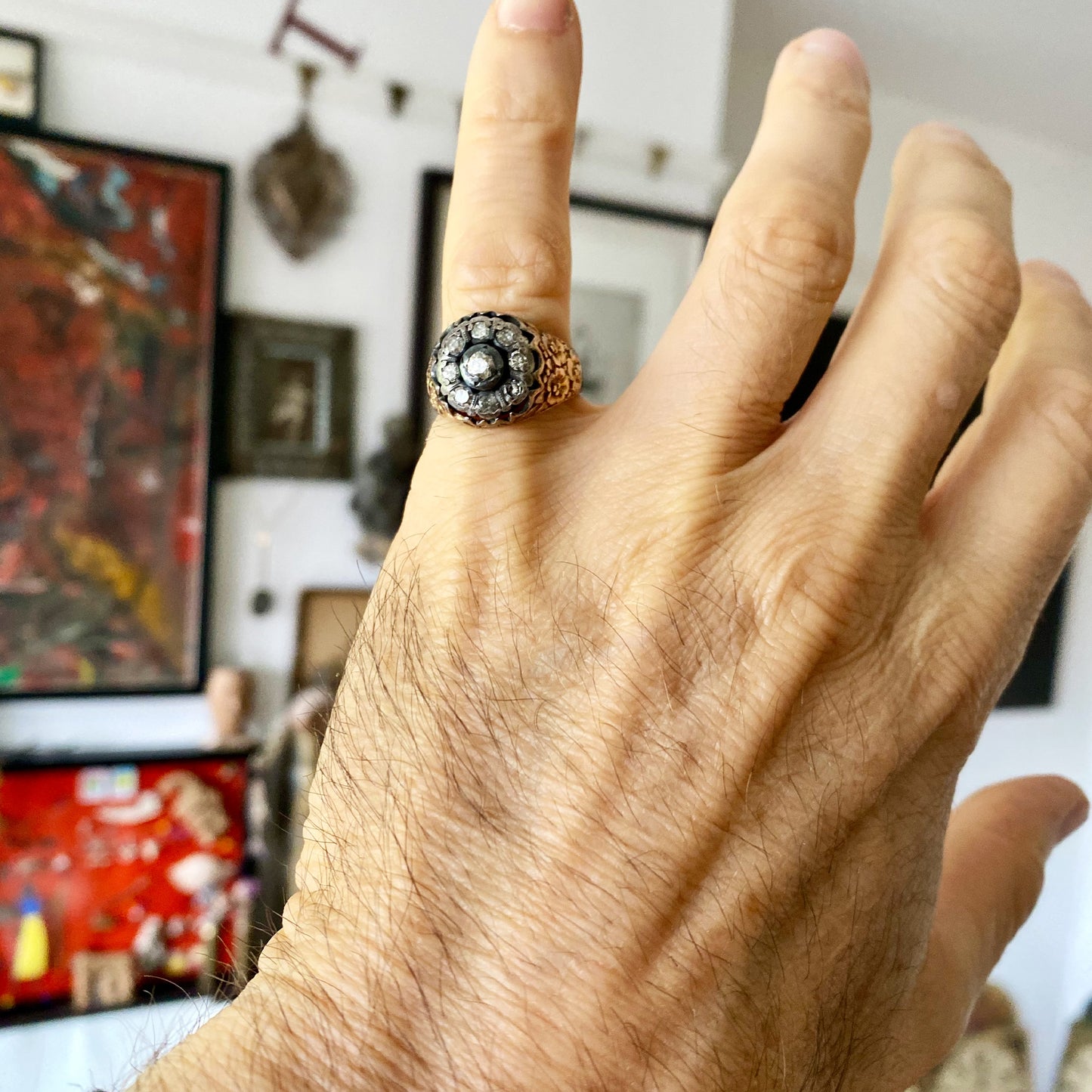 Antique 14k Gold Victorian Cluster Diamond Ring