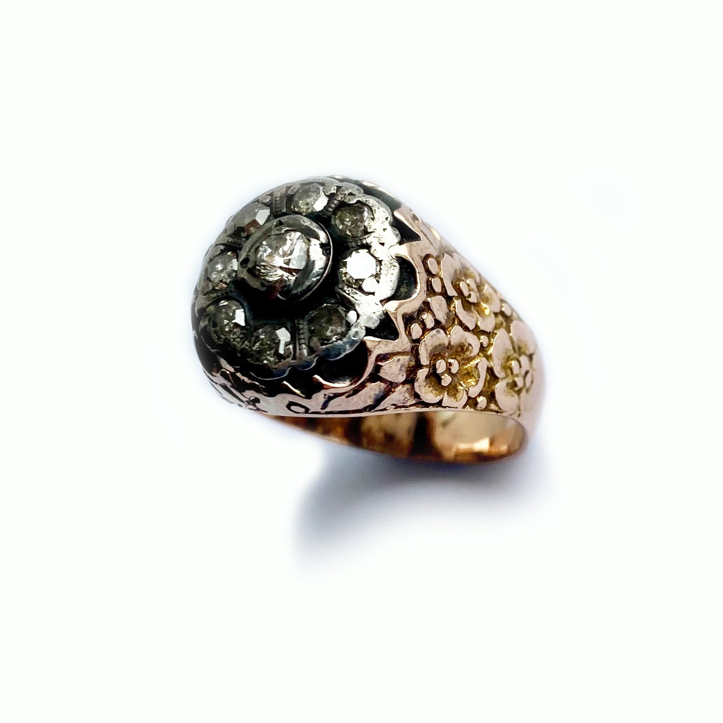 Antique 14k Gold Victorian Cluster Diamond Ring