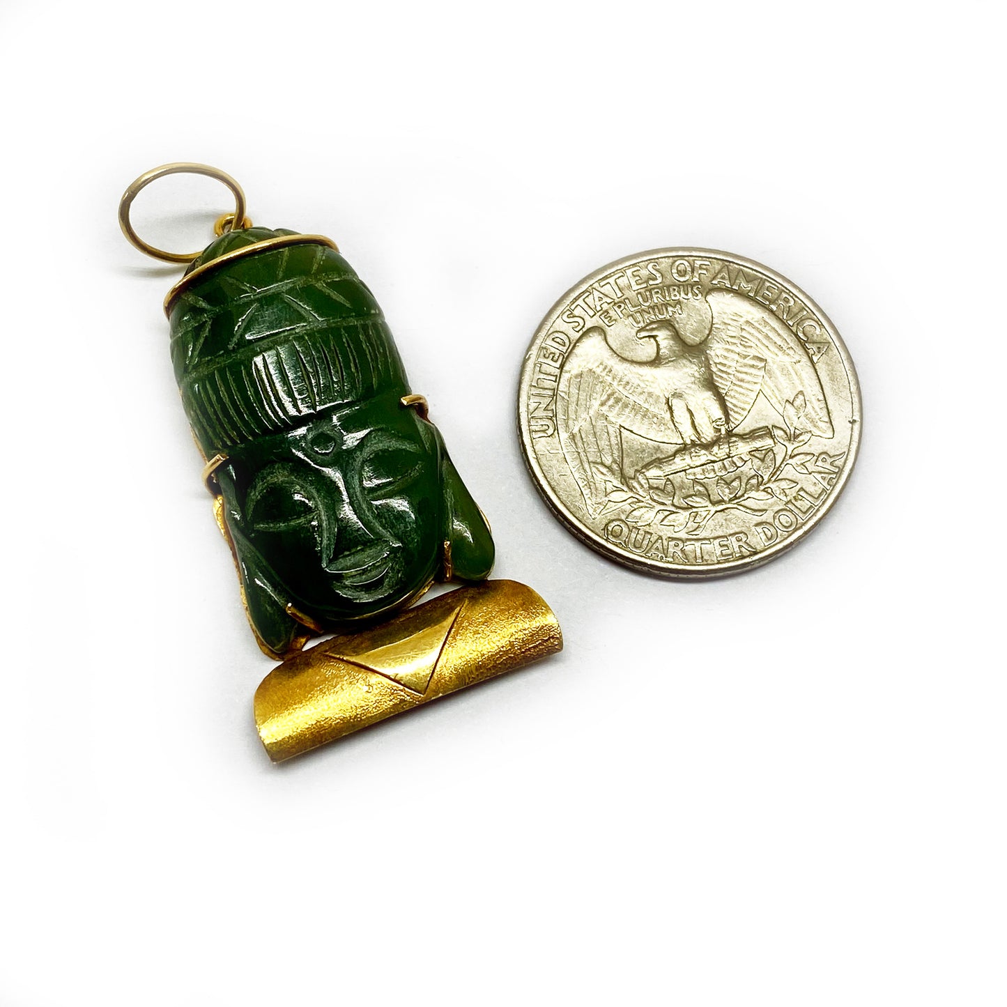 Vintage 18k Gold Jade Nephrite Buddha Face Charm