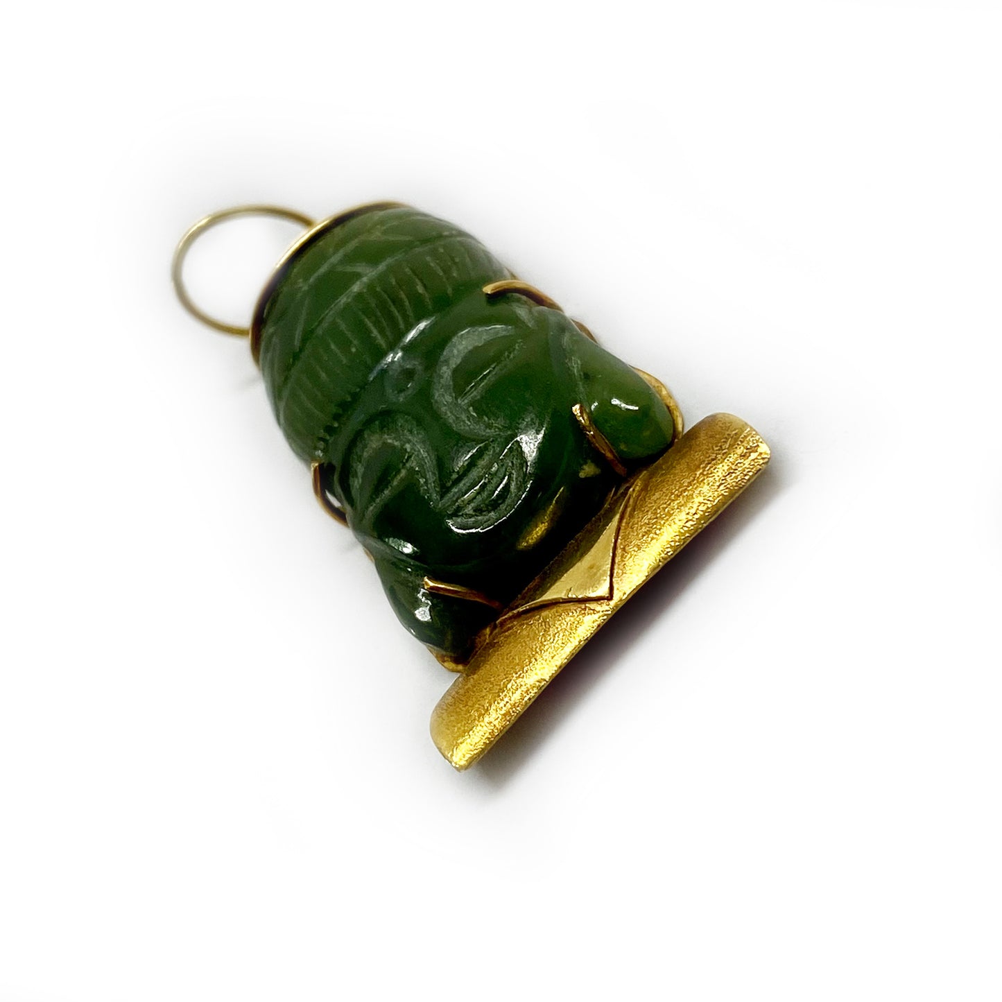 Vintage 18k Gold Jade Nephrite Buddha Face Charm