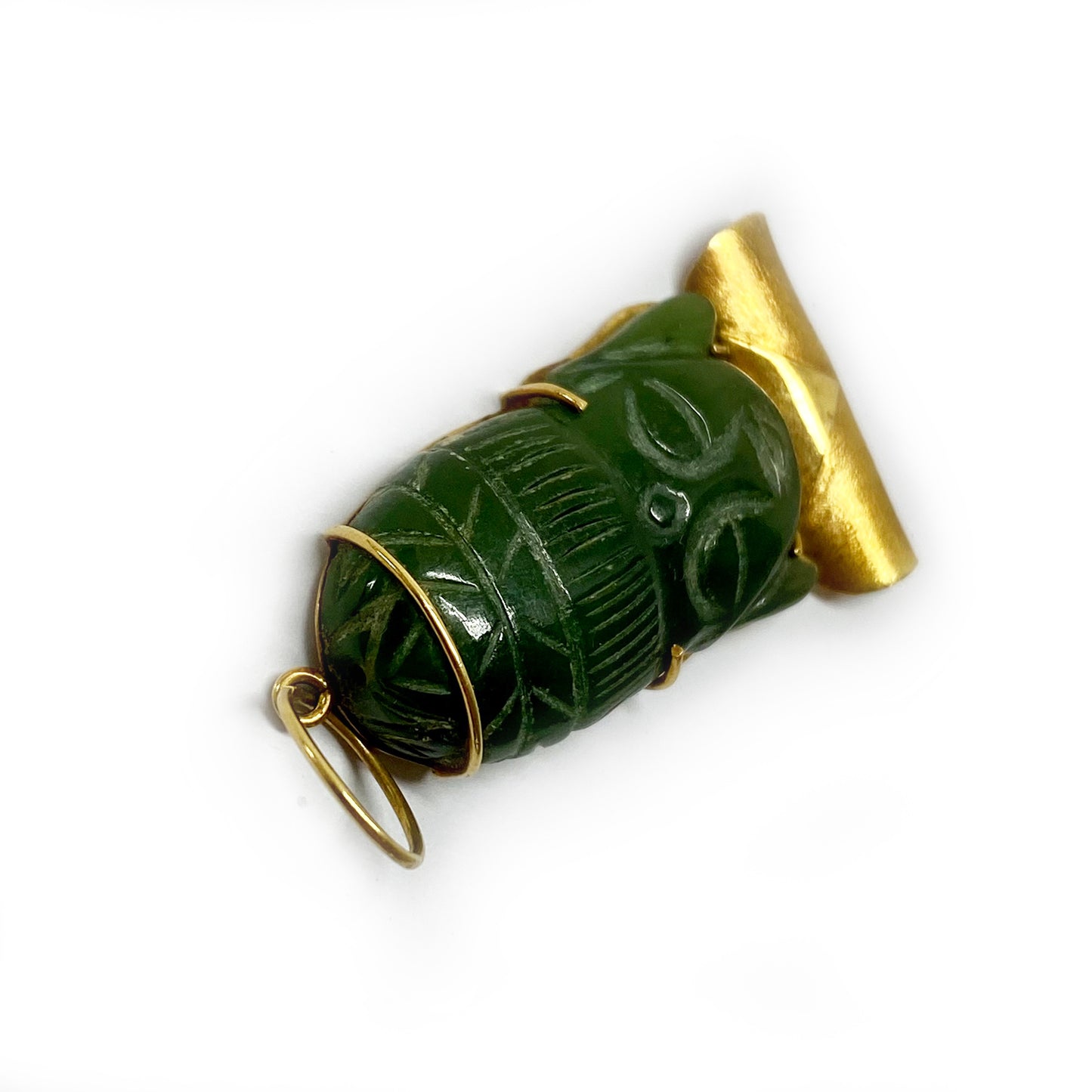 Vintage 18k Gold Jade Nephrite Buddha Face Charm