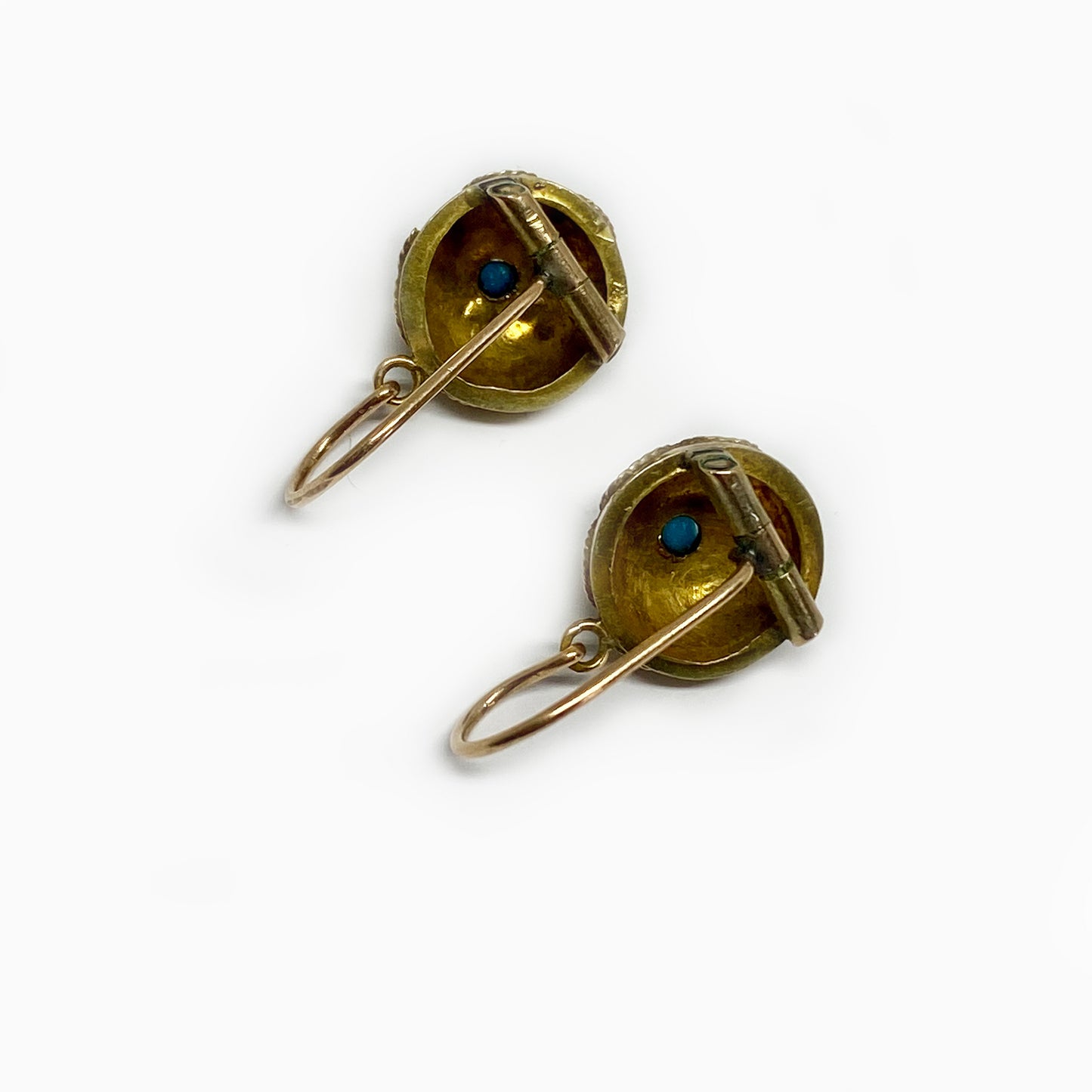 Antique 15ct Gold Victorian Etruscan Revival Gold Turquoise Orb Earrings