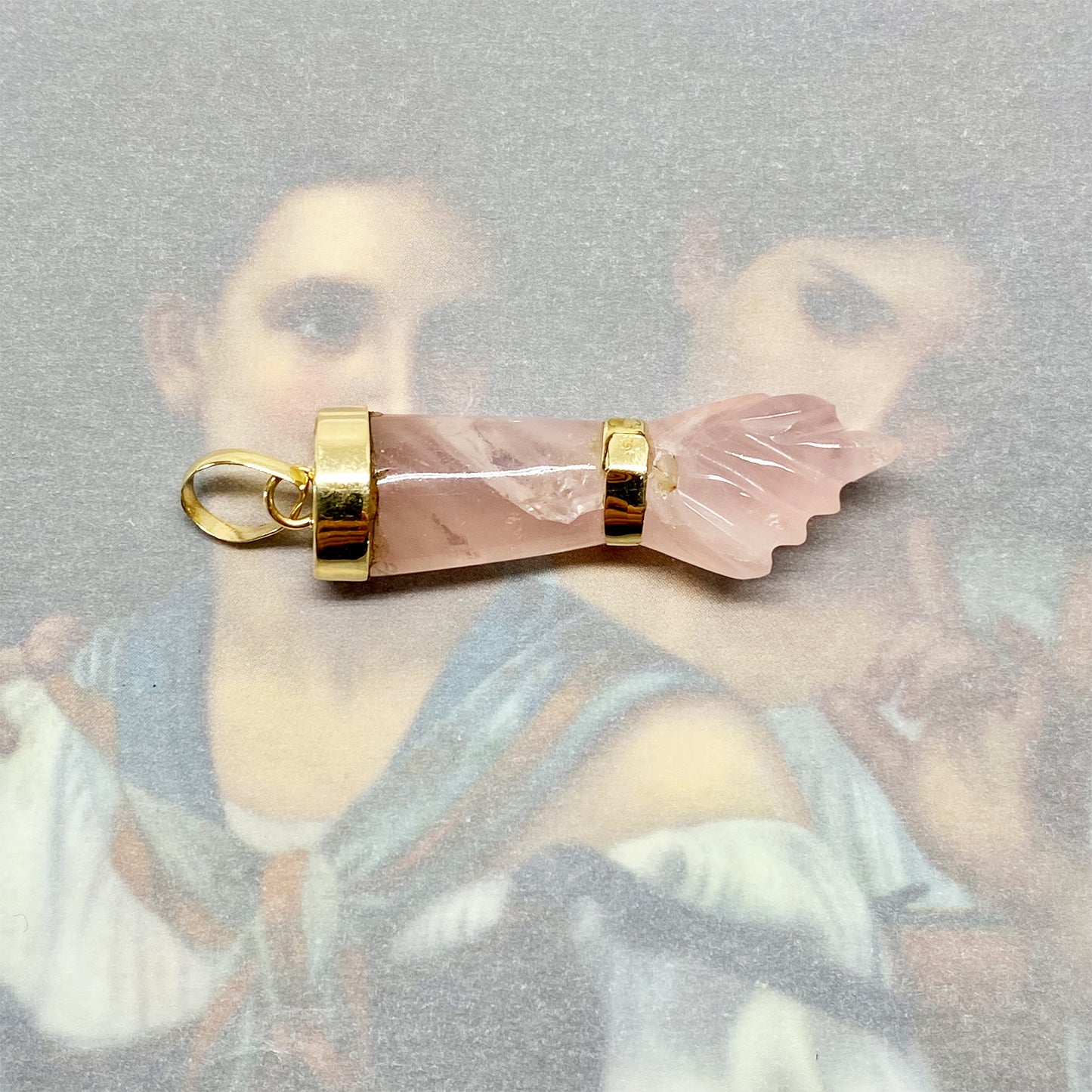 Vintage 14k Gold Rose Crystal Figa Charm 1960s Quartz Mano Fico