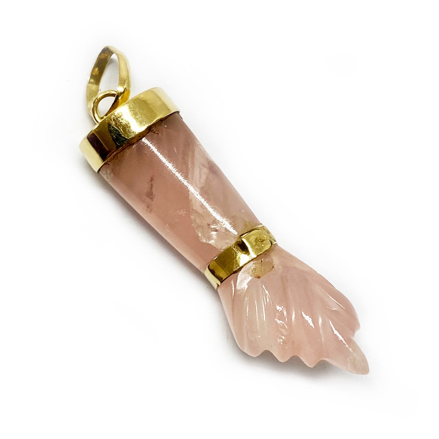 Vintage 14k Gold Rose Crystal Figa Charm 1960s Quartz Mano Fico