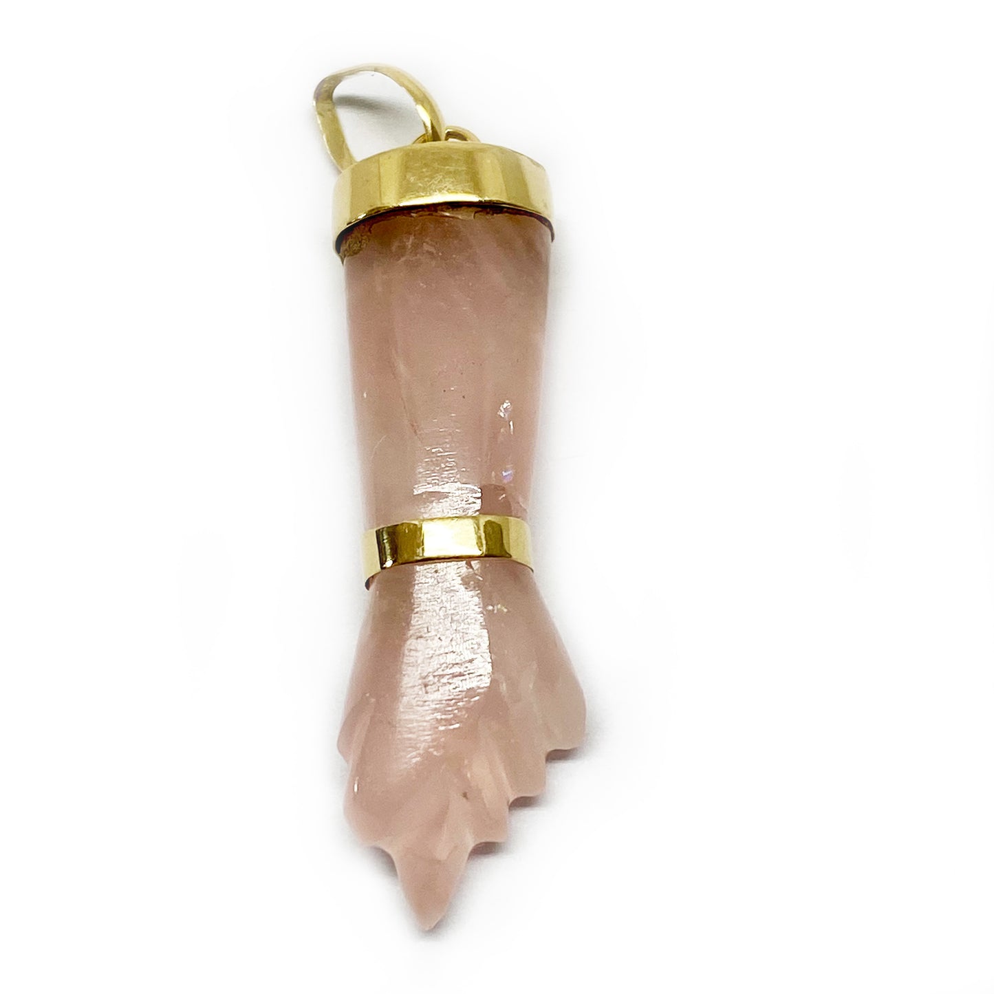 Vintage 14k Gold Rose Crystal Figa Charm 1960s Quartz Mano Fico