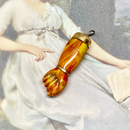 Vintage 1960s Orange Gold Plated Resin Figa