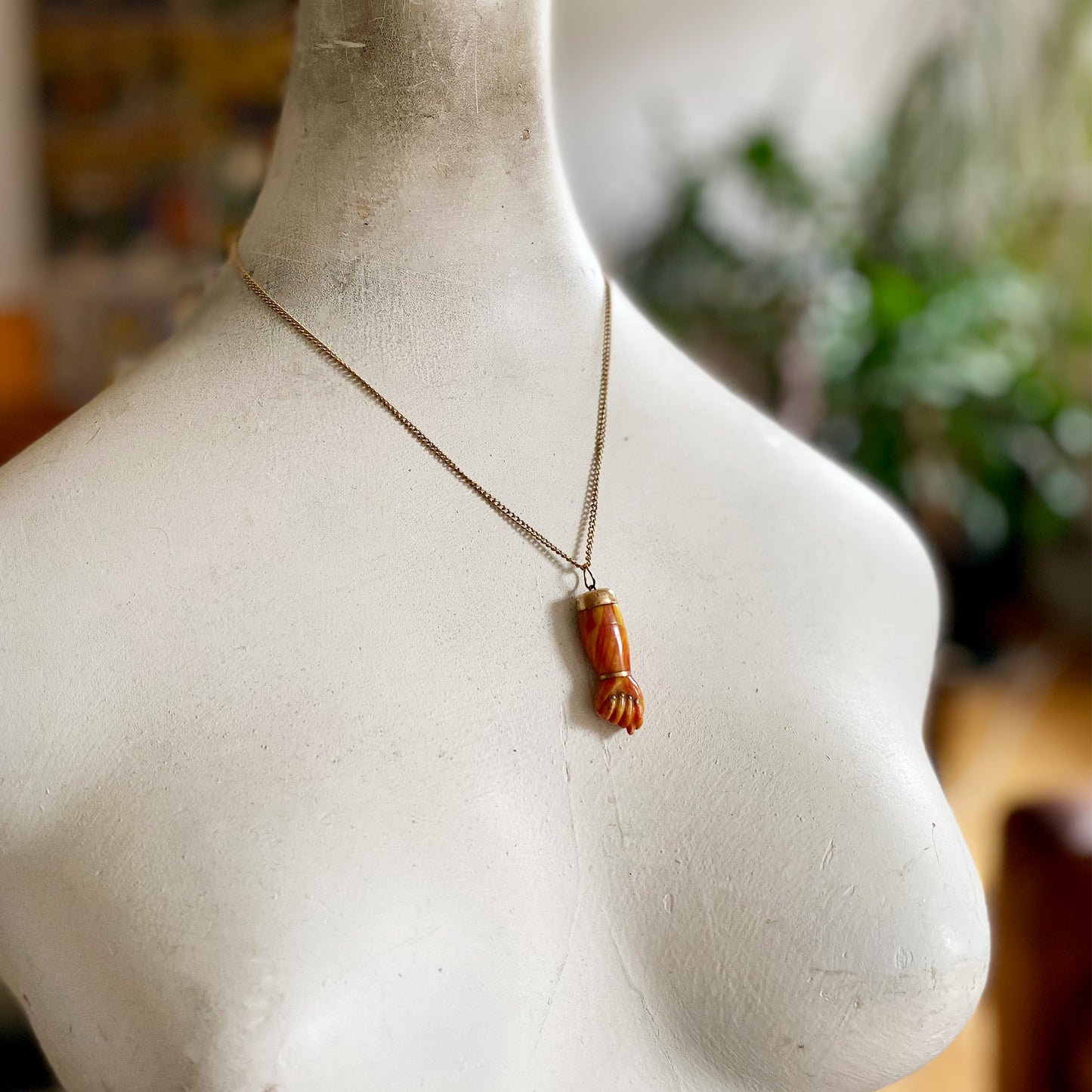 Vintage 1960s Orange Gold Plated Resin Figa