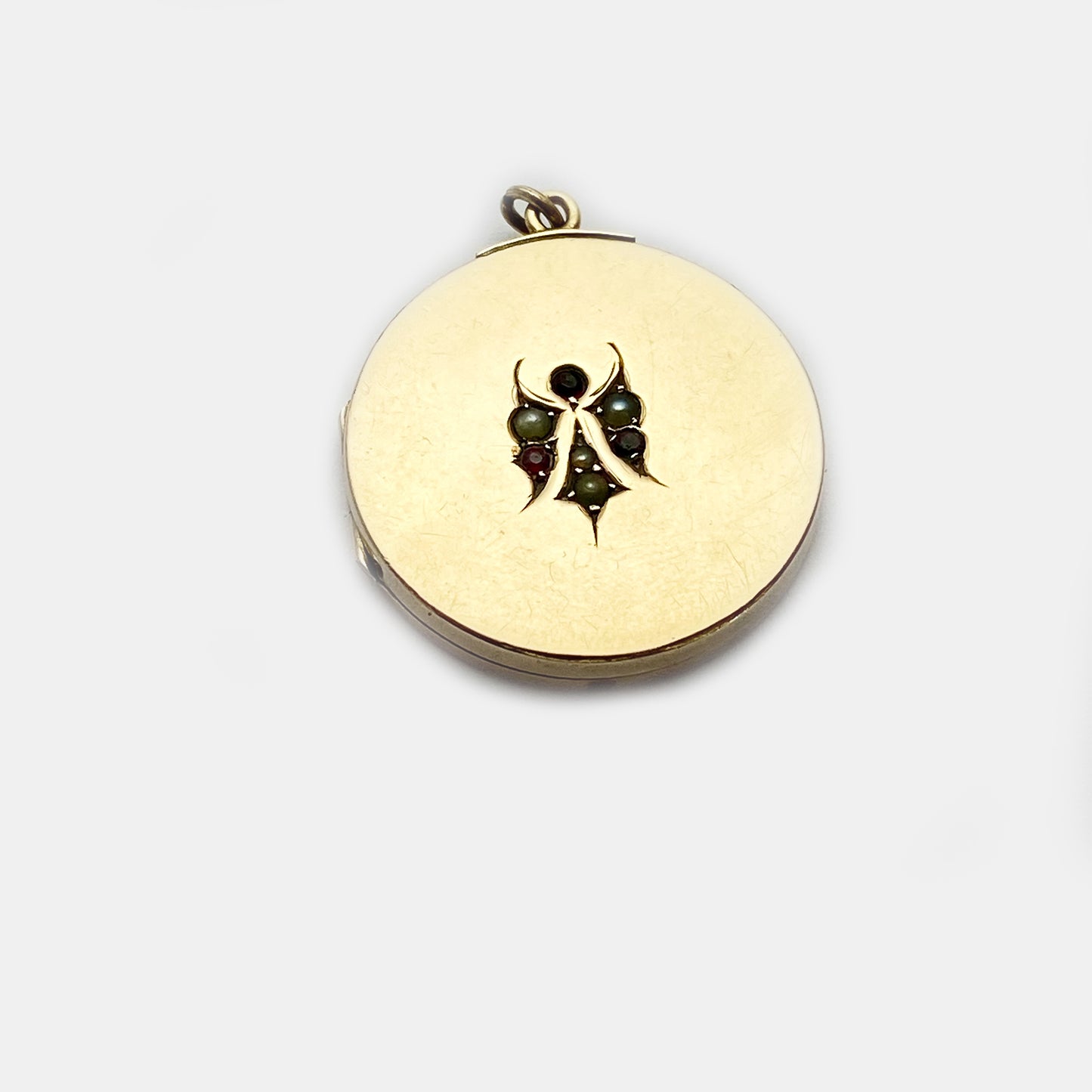 Antique Edwardian Ruby Seed Pearl 10k Gold Locket Pendant