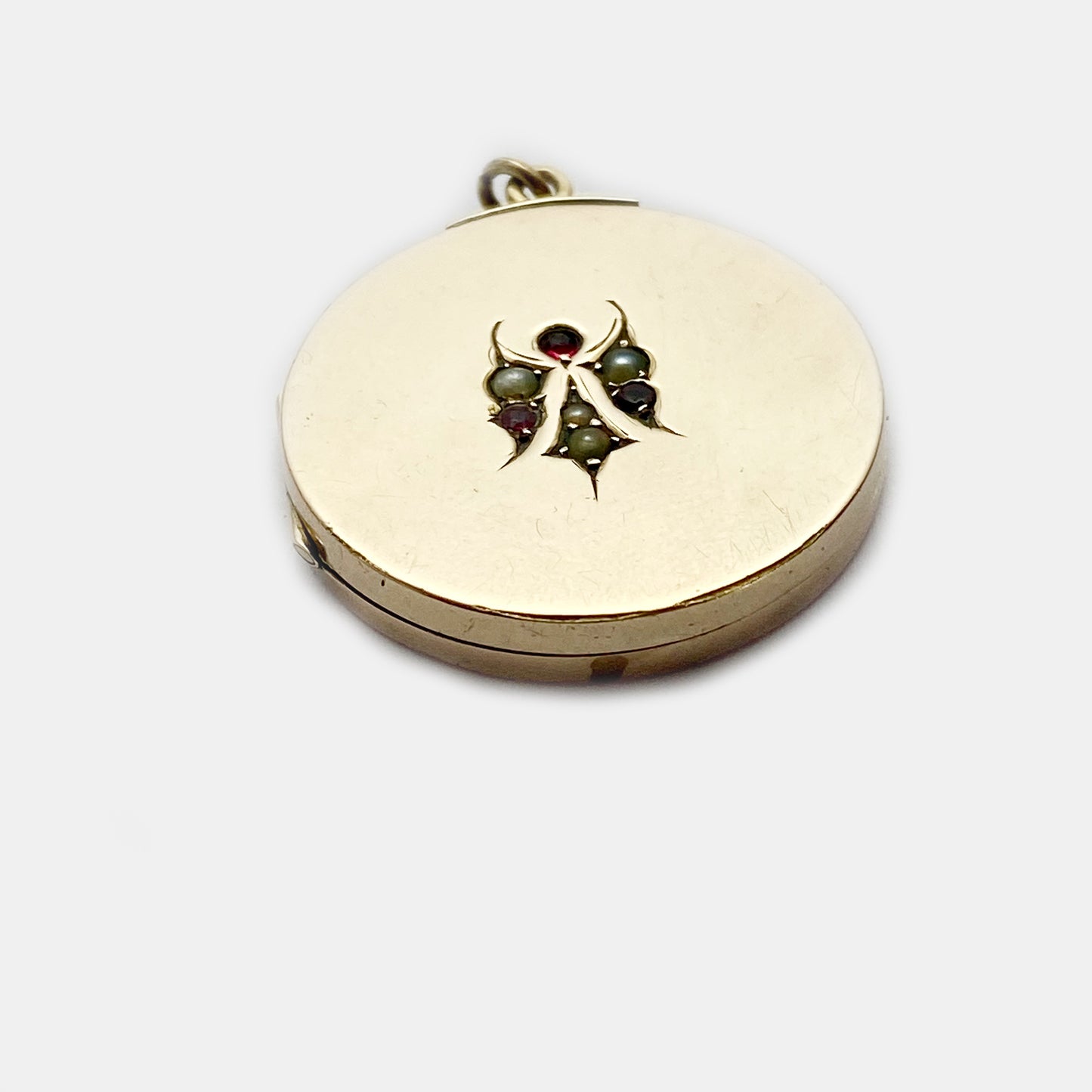 Antique Edwardian Ruby Seed Pearl 10k Gold Locket Pendant