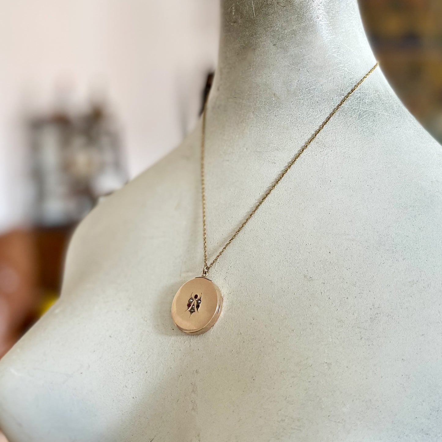 Antique Edwardian Ruby Seed Pearl 10k Gold Locket Pendant