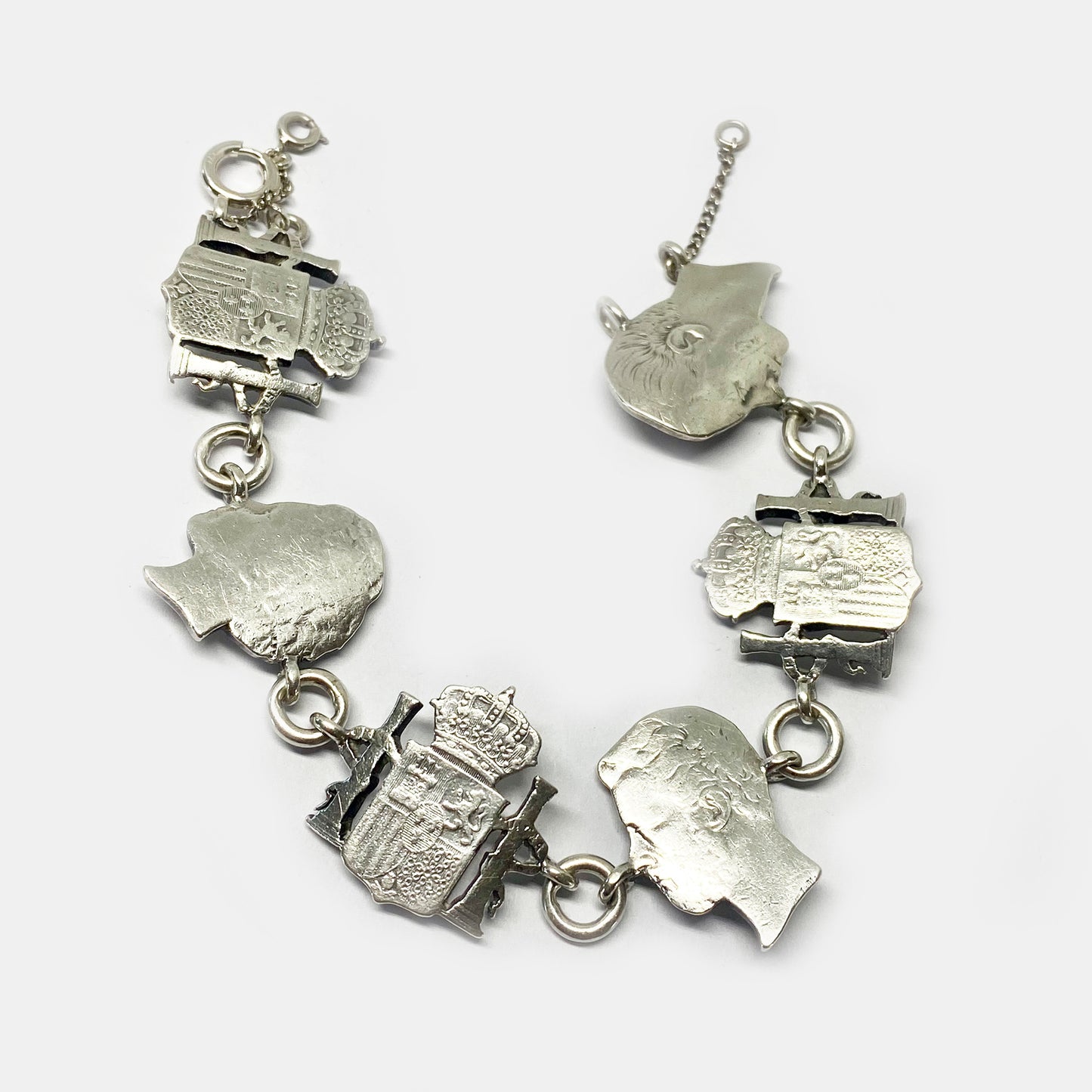 Antique Continental Silver Silhouette Coins, Silver Coin Bracelet