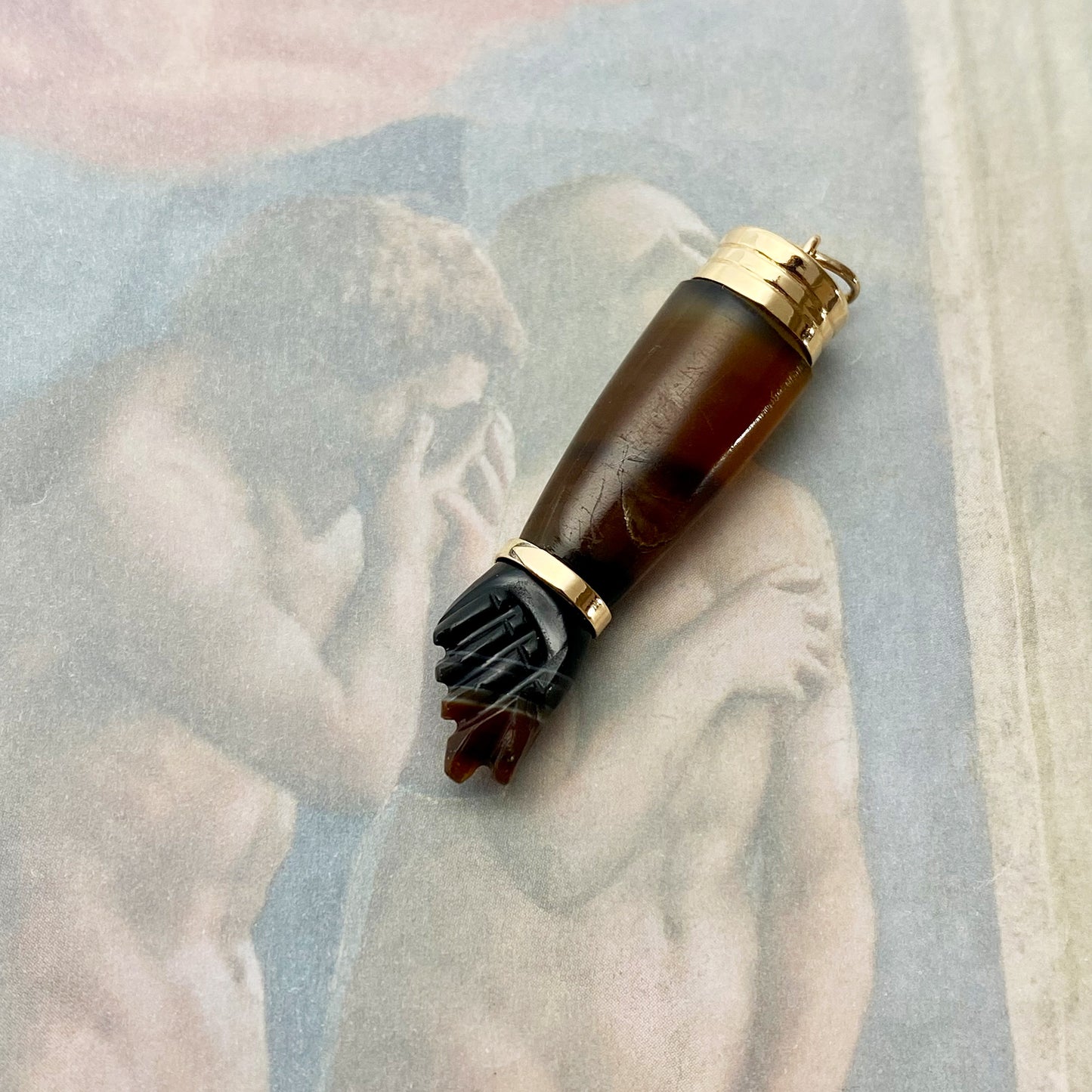 Antique 14K Agate Figa Charm 1950s