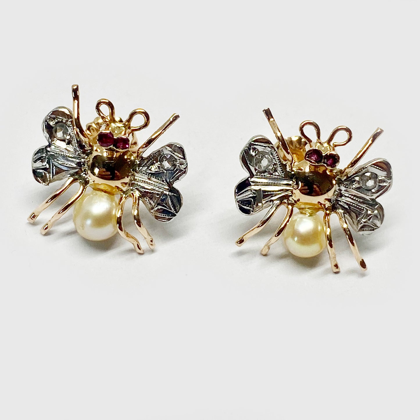 Antique 18k Gold Insect Bees Art Deco Stud Earrings