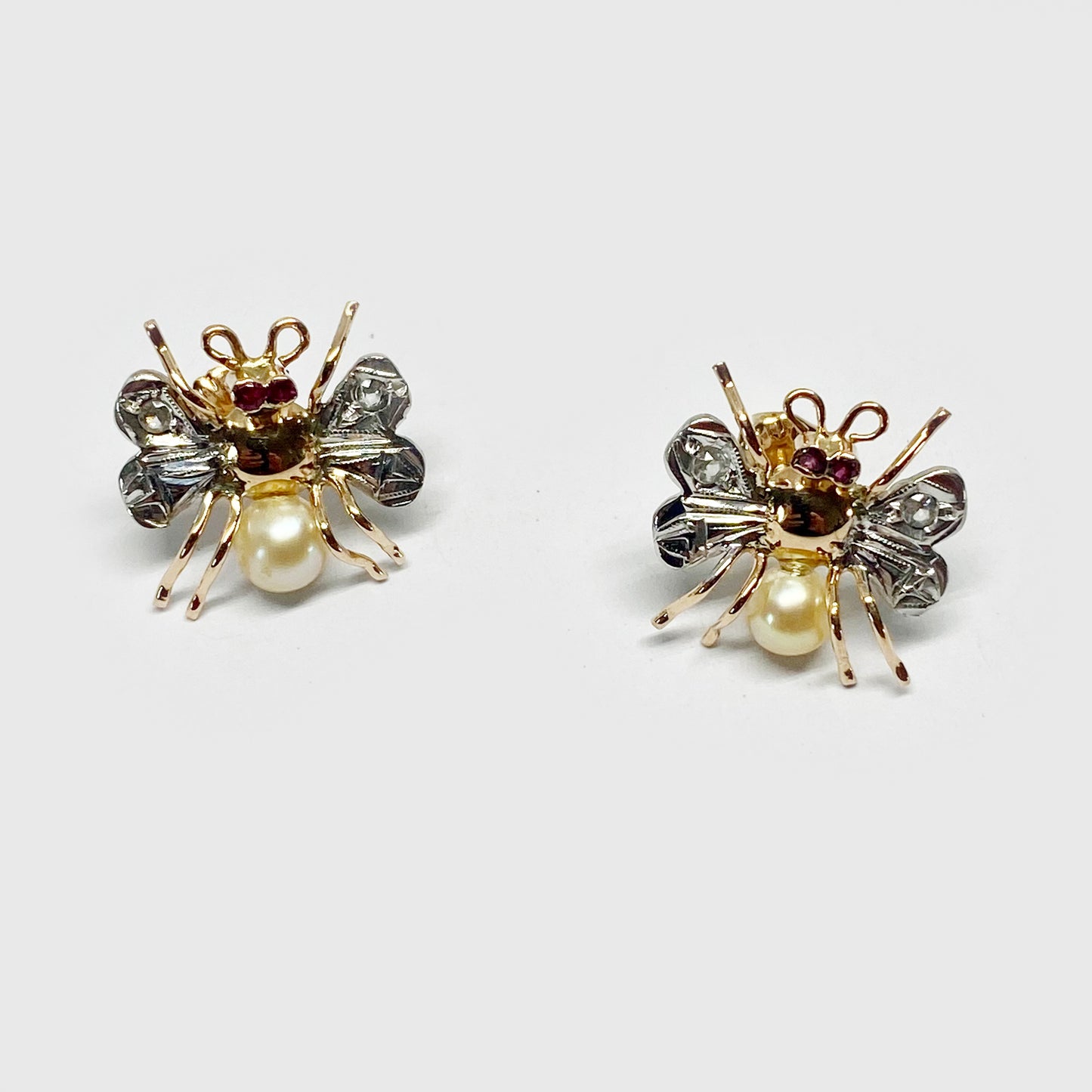 Antique 18k Gold Insect Bees Art Deco Stud Earrings