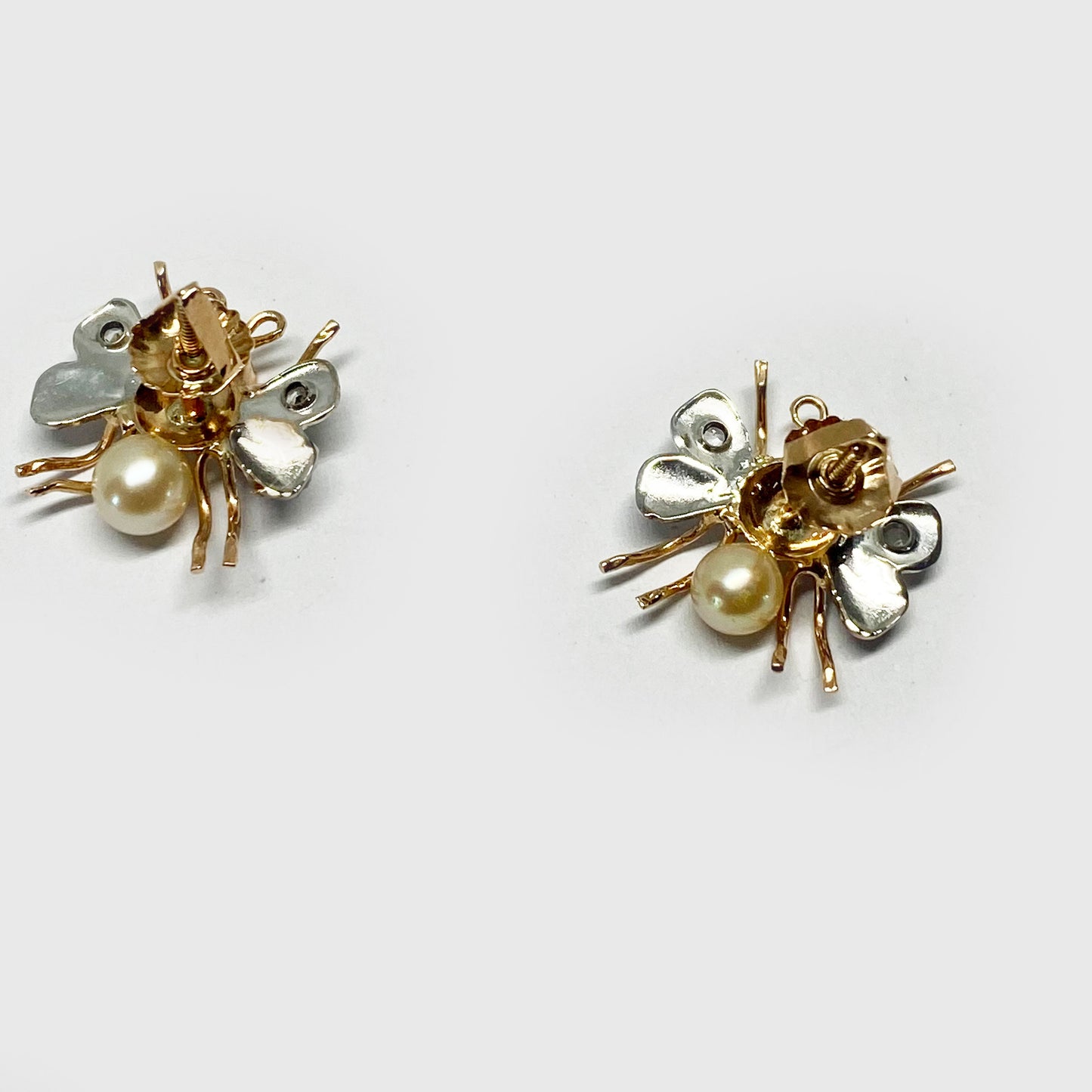 Antique 18k Gold Insect Bees Art Deco Stud Earrings