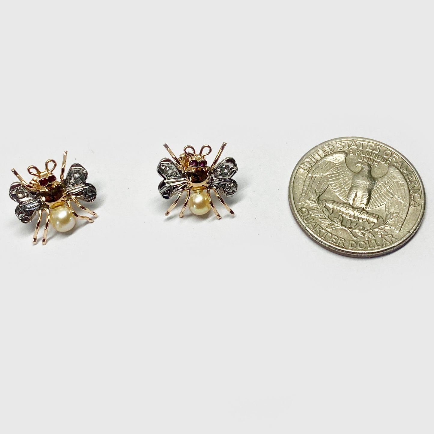 Antique 18k Gold Insect Bees Art Deco Stud Earrings