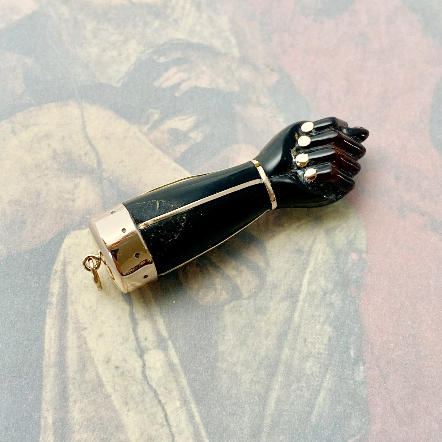 Vintage 14k Rose Gold Brown Resin Fist Figa Charm
