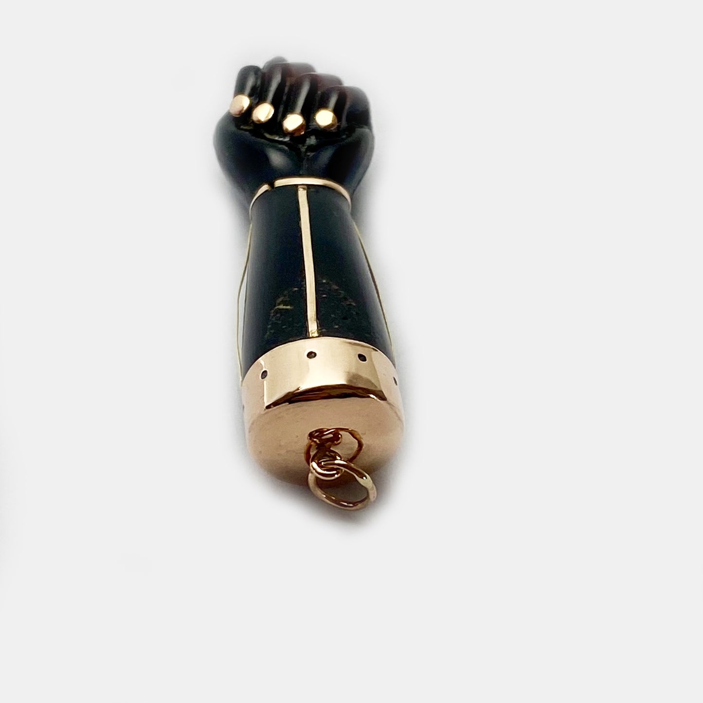 Vintage 14k Rose Gold Brown Resin Fist Figa Charm