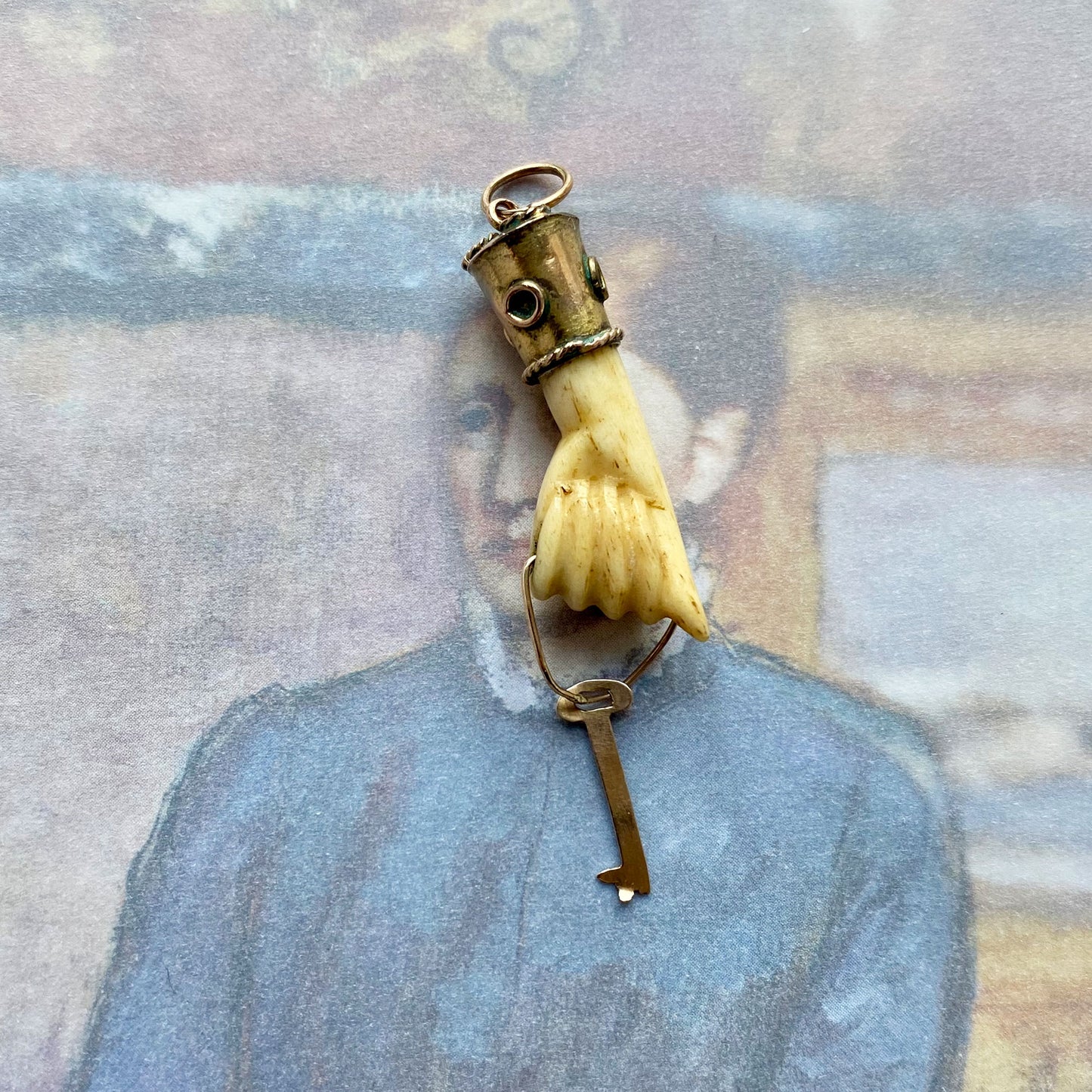 Antique 9k Bone Figa, Victorian Key Hand Figa Charm (1120)