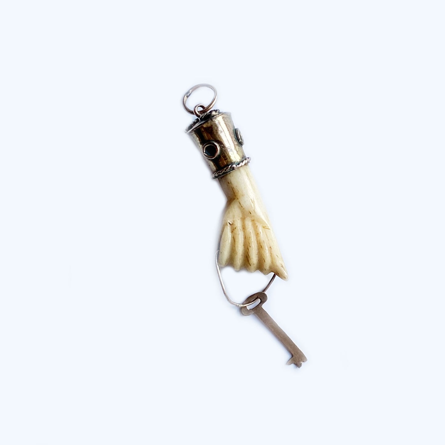 Antique 9k Bone Figa, Victorian Key Hand Figa Charm (1120)