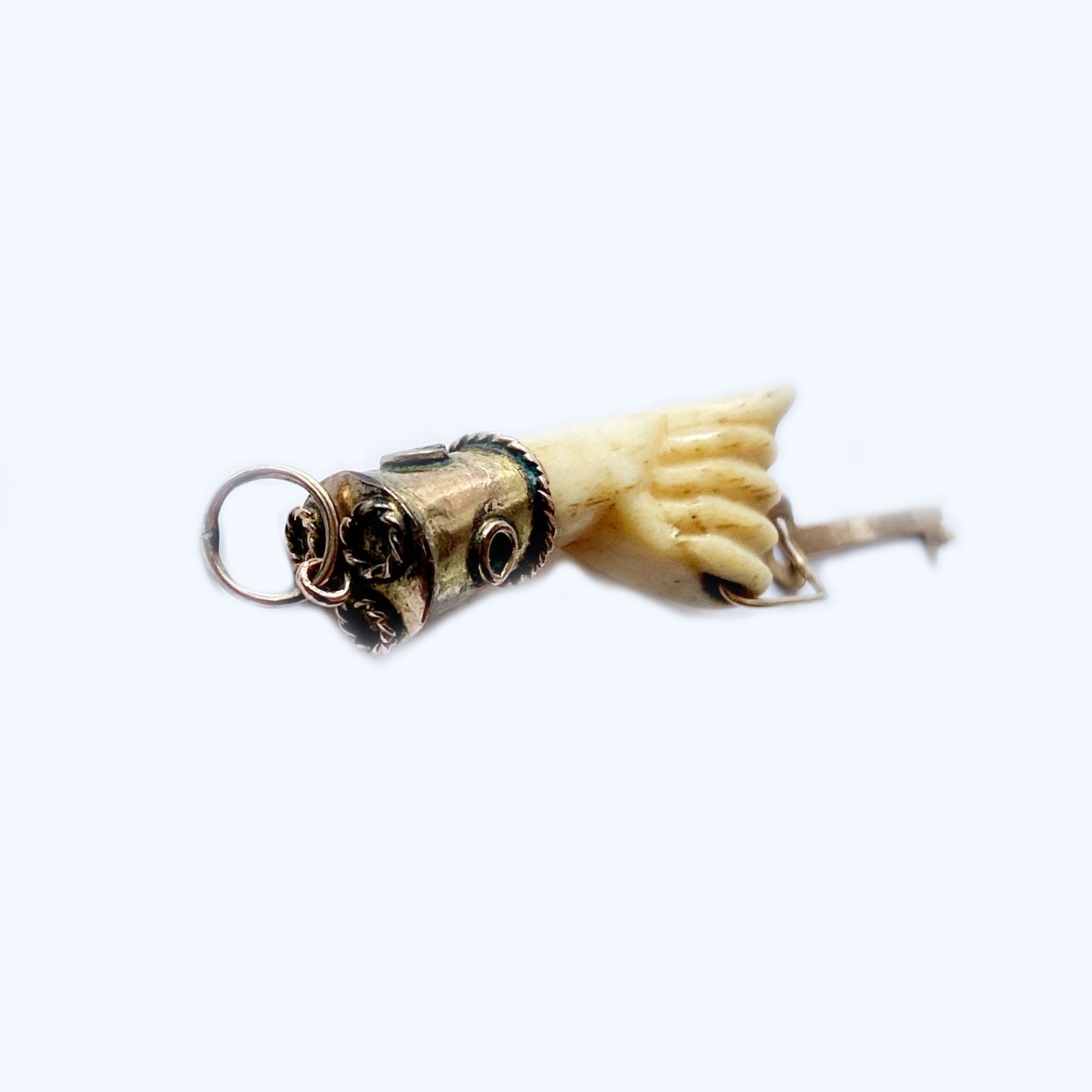 Antique 9k Bone Figa, Victorian Key Hand Figa Charm (1120)