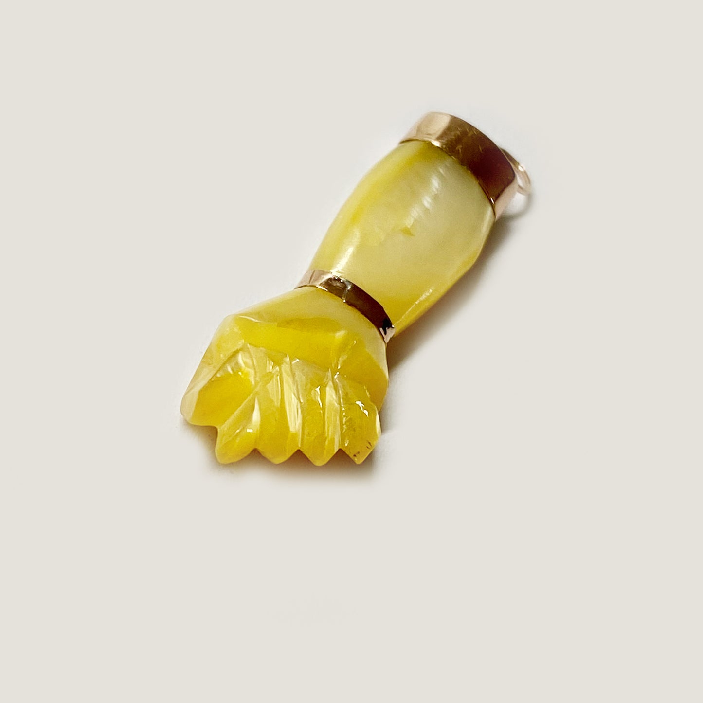 Antique 18K Gold Carved Mother Of Pearl Figa Charm