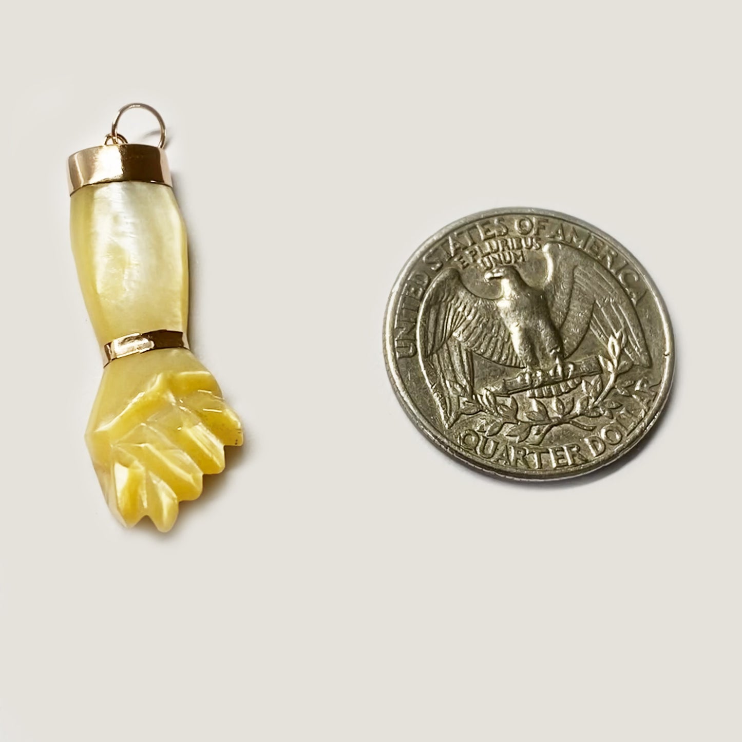 Antique 18K Gold Carved Mother Of Pearl Figa Charm