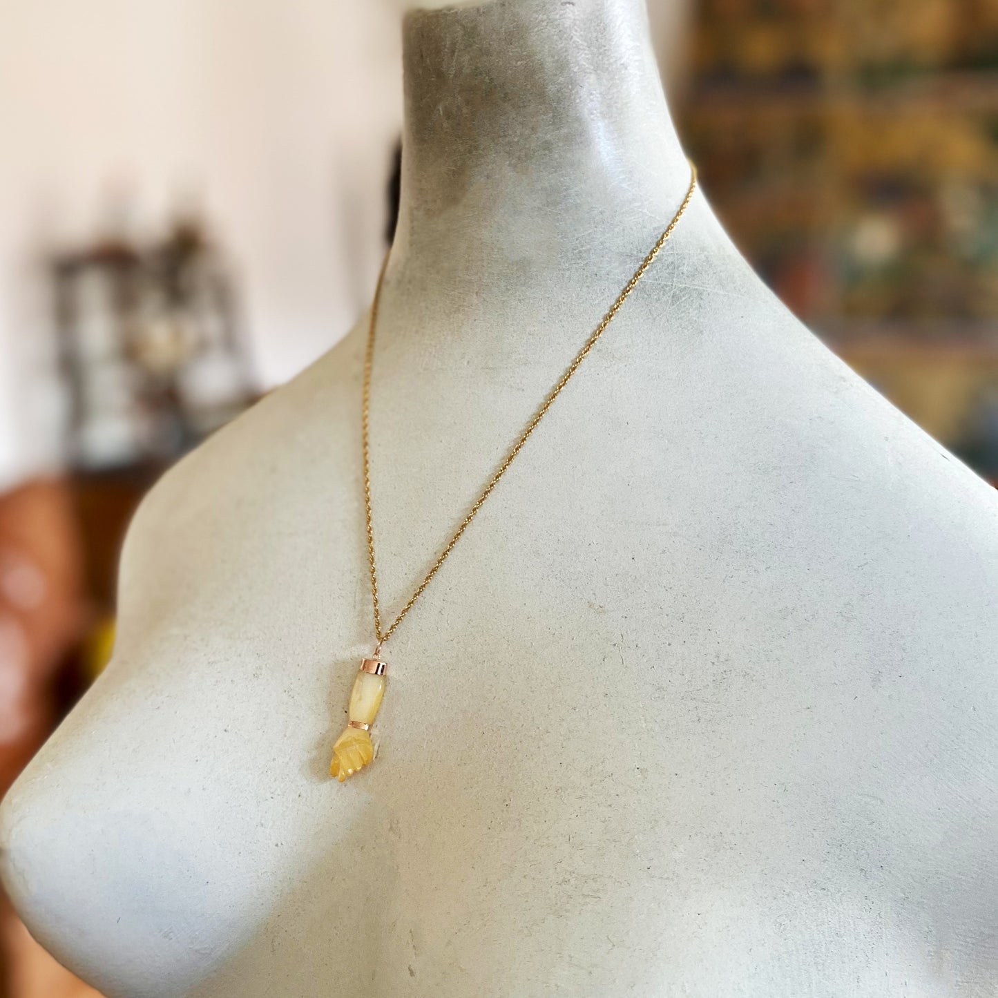 Antique 18K Gold Carved Mother Of Pearl Figa Charm