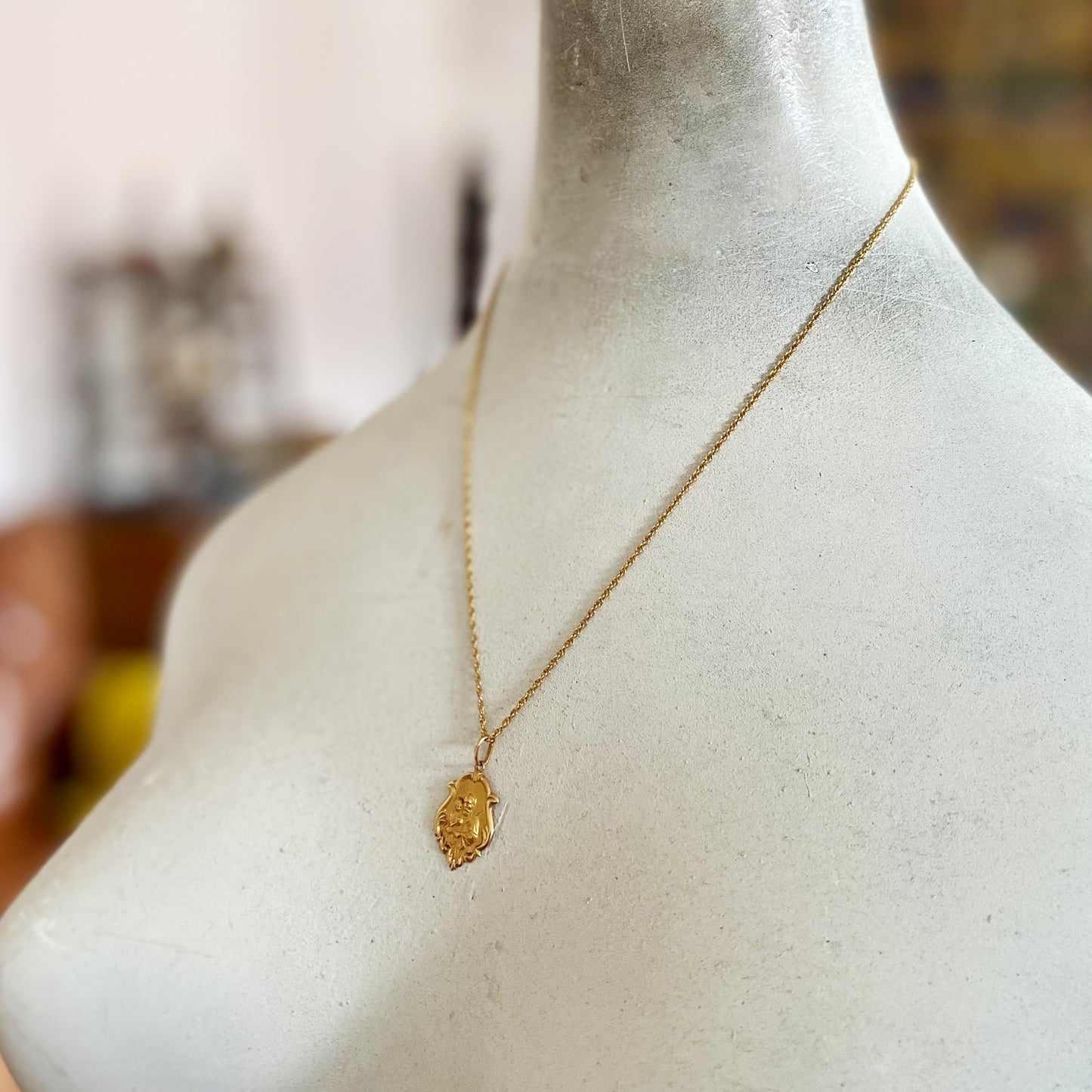 Vintage 18k Gold Religious Saint Joseph Medal - Patron of Social Justice