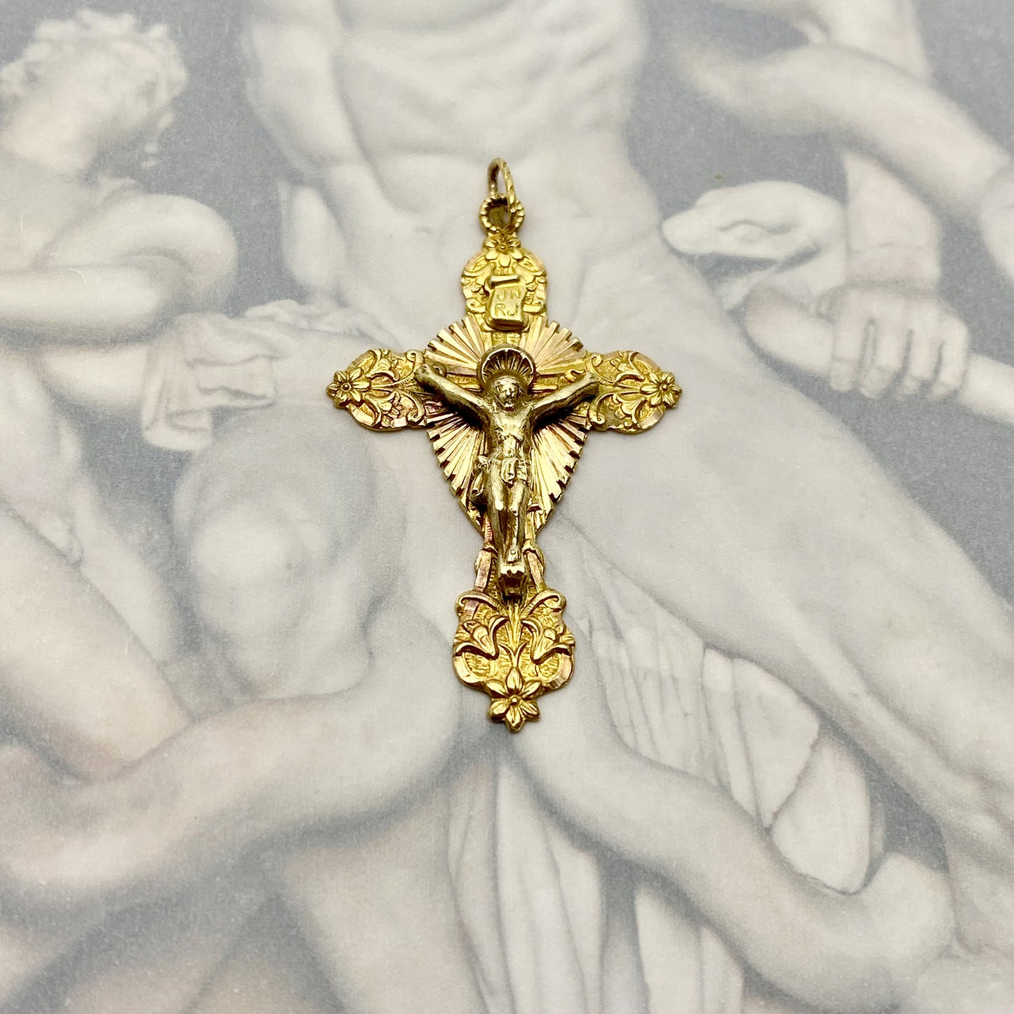 Antique 18k Victorian Cross, Raised Halo Jesus