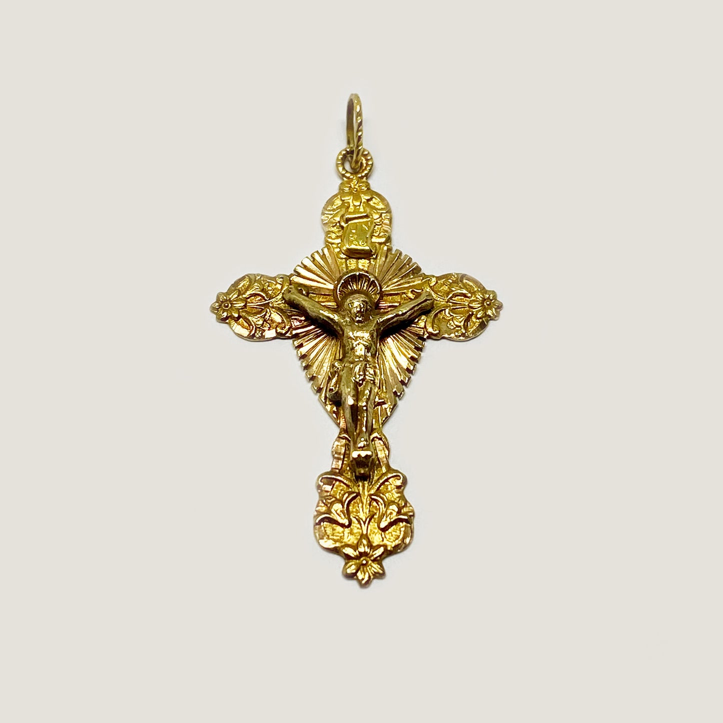 Antique 18k Victorian Cross, Raised Halo Jesus