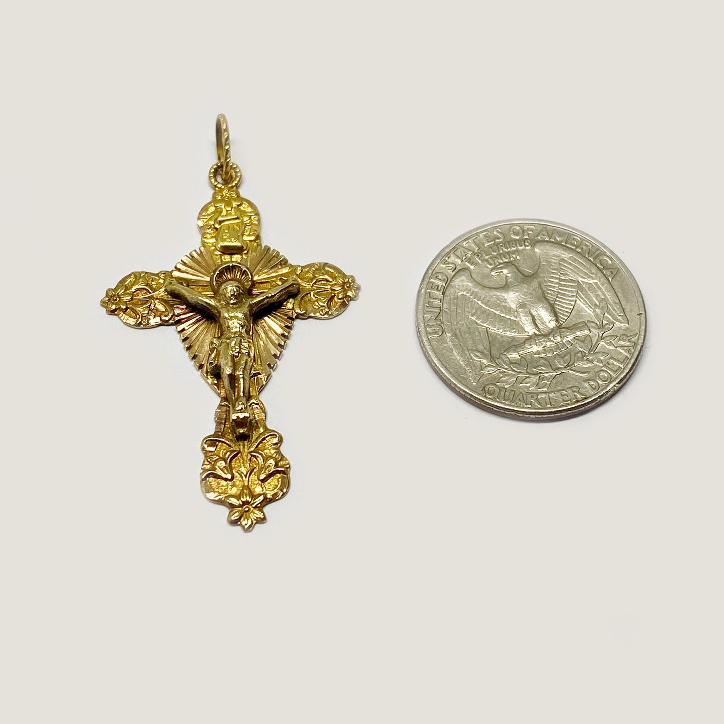 Antique 18k Victorian Cross, Raised Halo Jesus