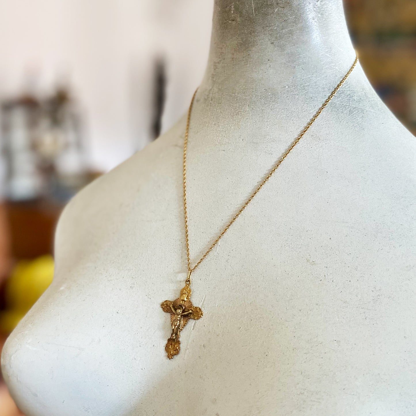 Antique 18k Victorian Cross, Raised Halo Jesus