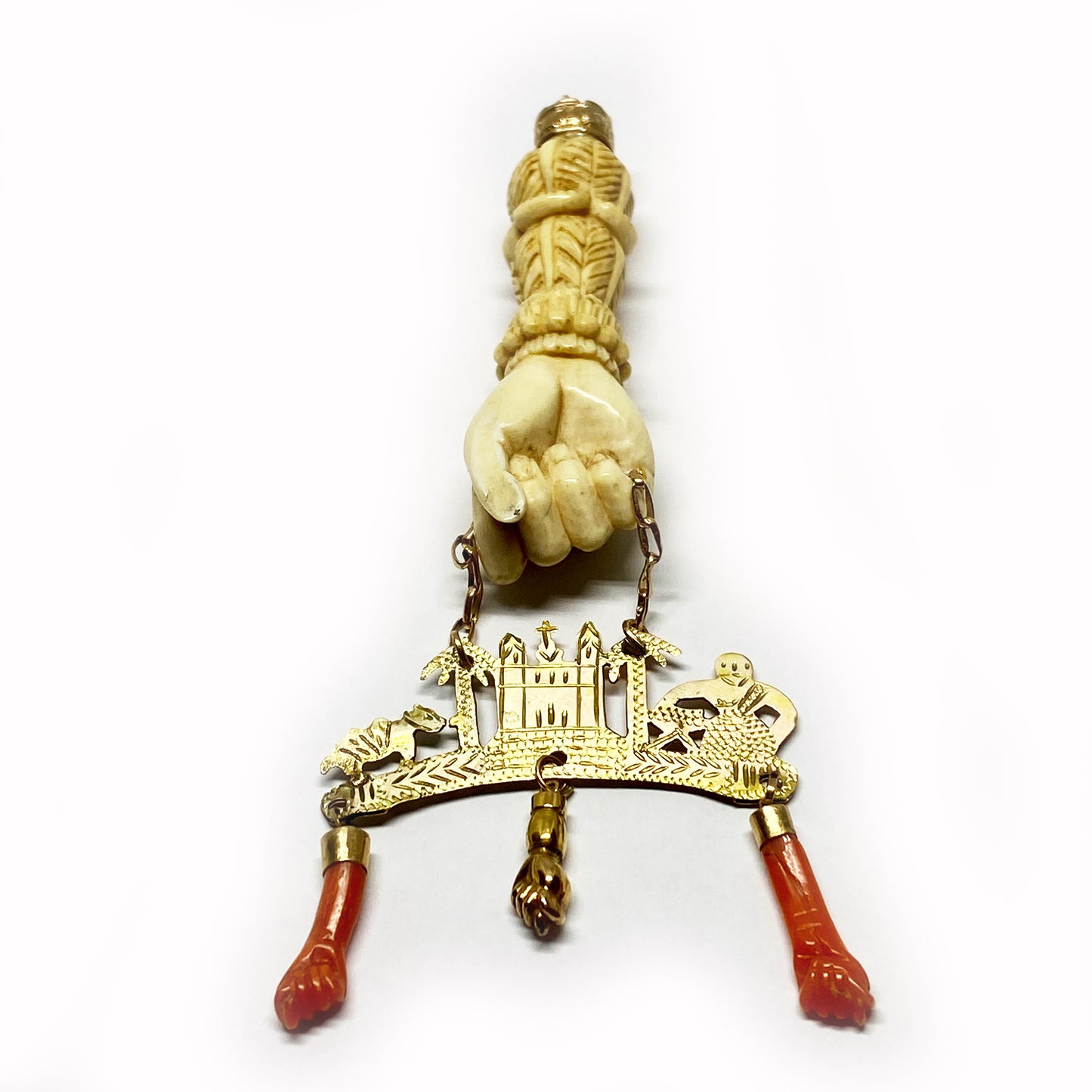 9K Gold Antique Bone Coral Victorian Large Figa Charm