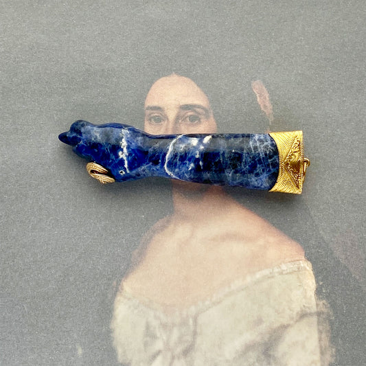 9k Vintage Gold Blue Crystal Rock Large Figa Charm